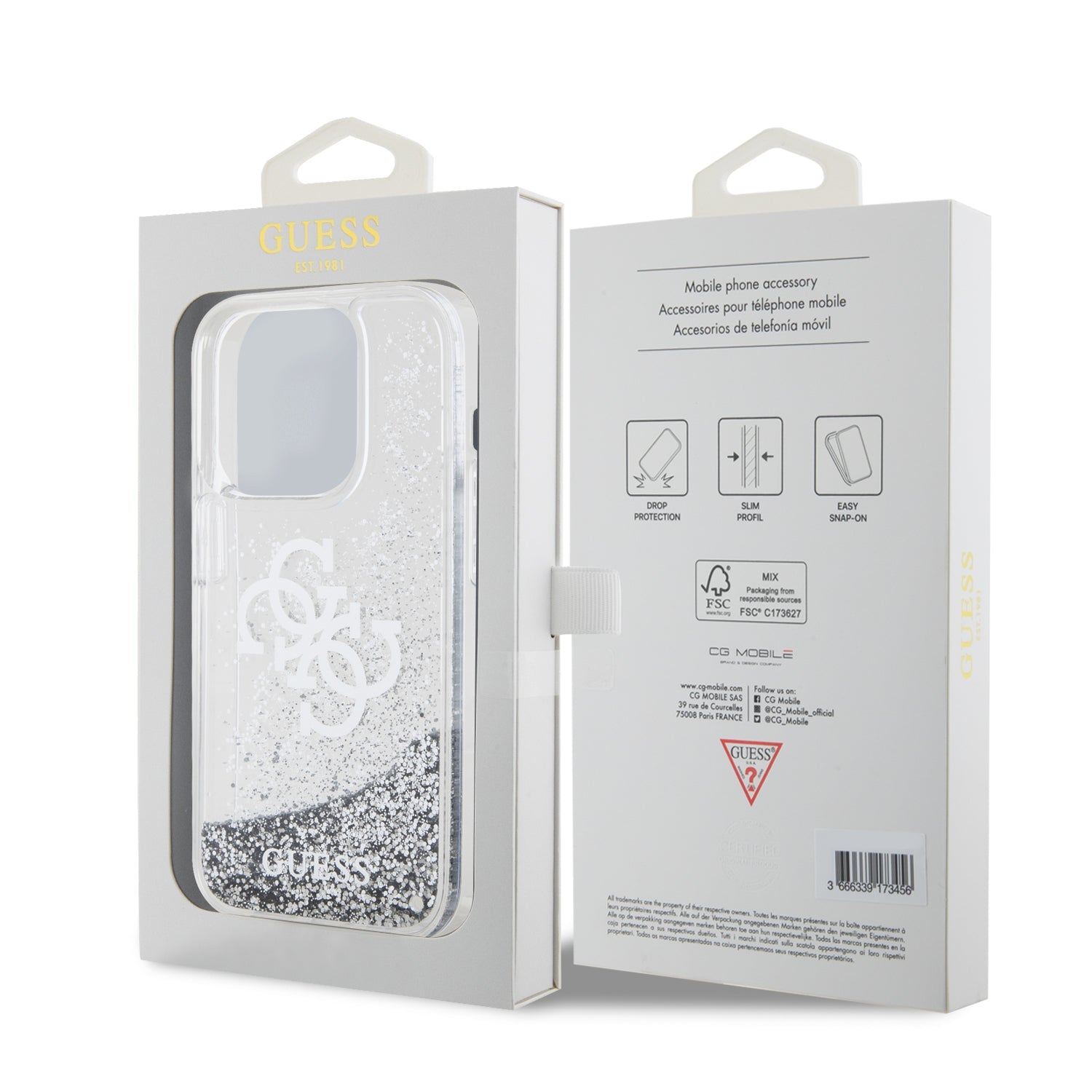 Guess GUHCP15LLG4GSI iPhone 15 Pro Silver hardcase Liquid Glitter Big 4G