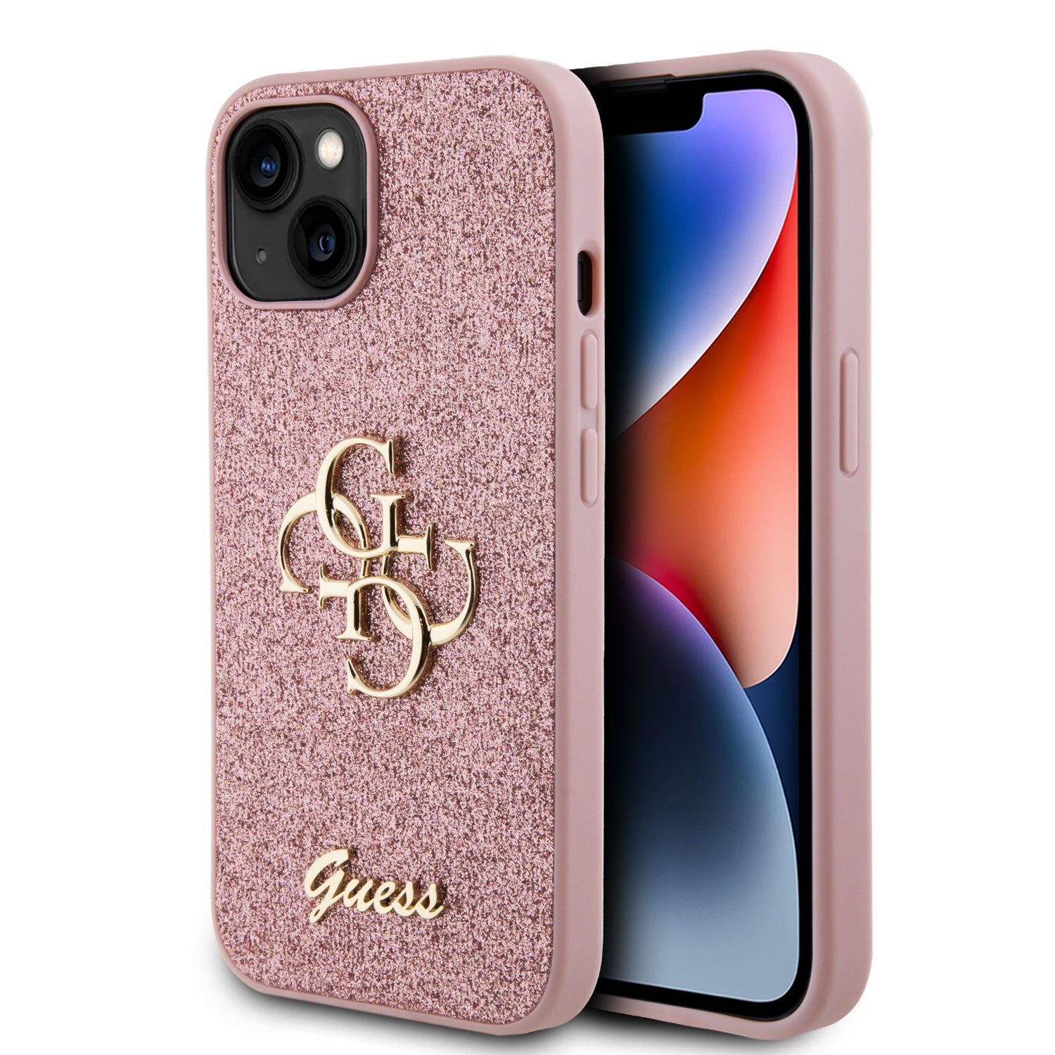 Guess GUHCP15MHG4SGP iPhone 15 Plus / 14 Plus pink hardcase Glitter Script Big 4G