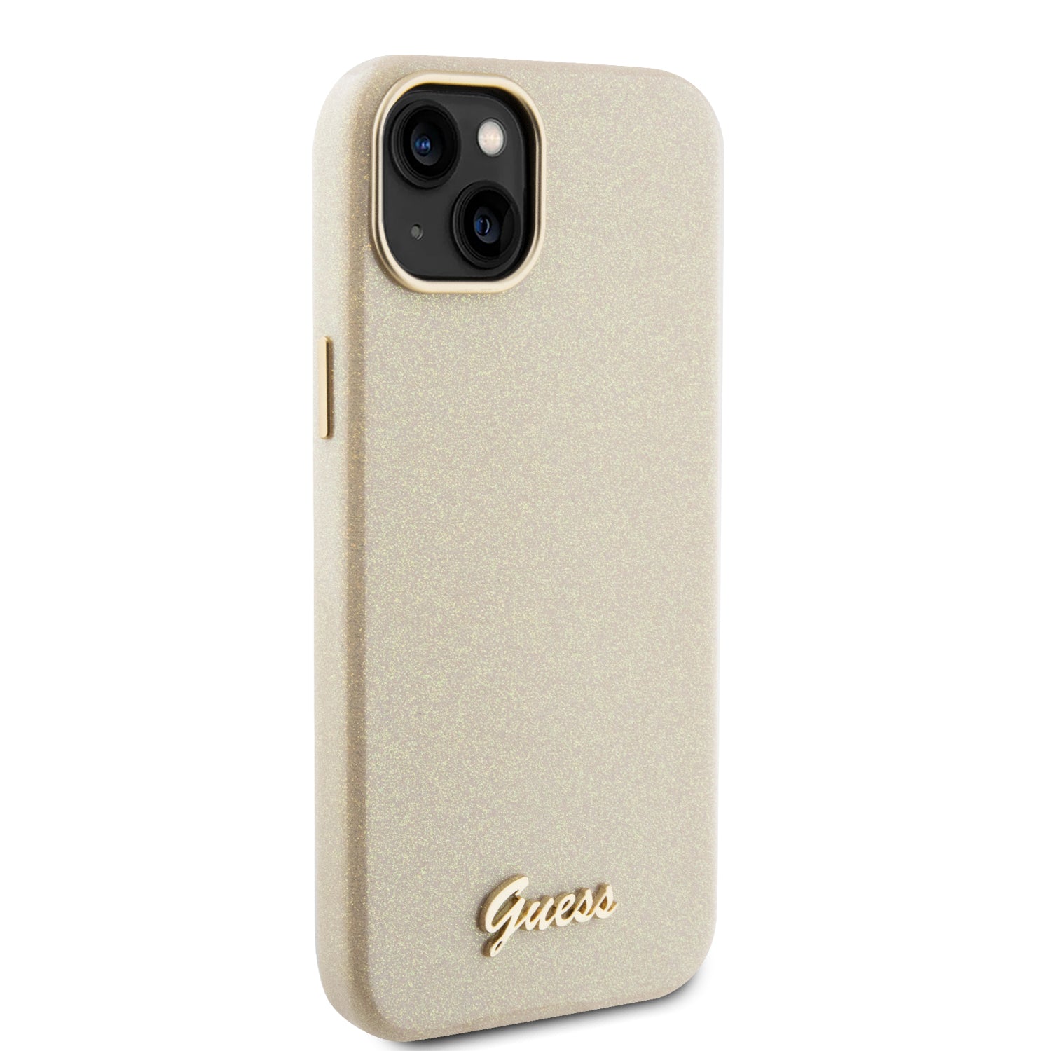 GUESS HC FW PU GLITTER GLOSSY SCRIPT LIGHT GOLD iPhone15 PLUS