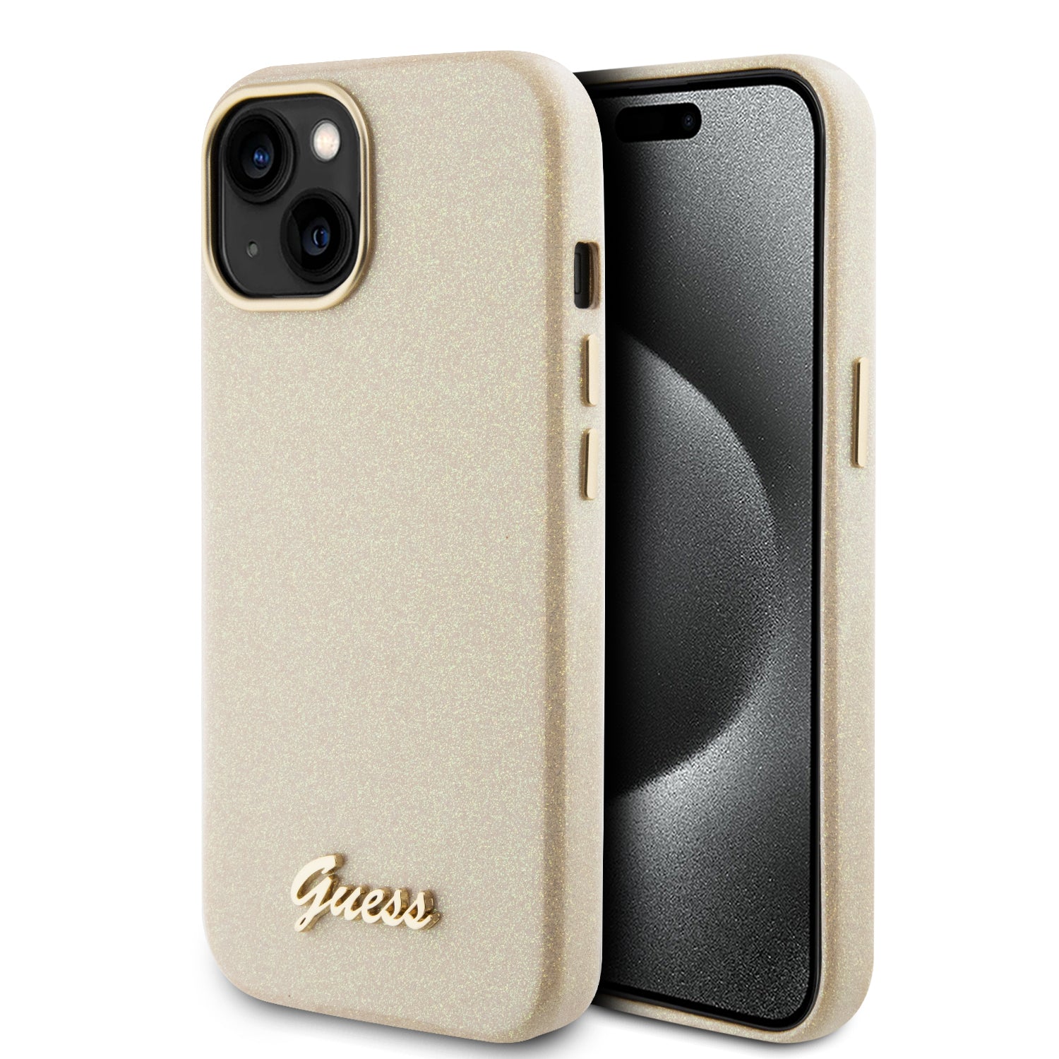 GUESS GUHCP15SPGMCSD HC FW PU GLITTER GLOSSY SCRIPT LIGHT GOLD iPhone 15 / 14 / 13