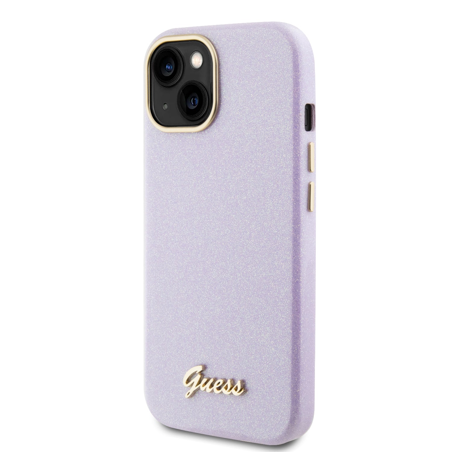 GUESS HC FW PU GLITTER GLOSSY SCRIPT LILAC iPhone 15 / 14 / 13