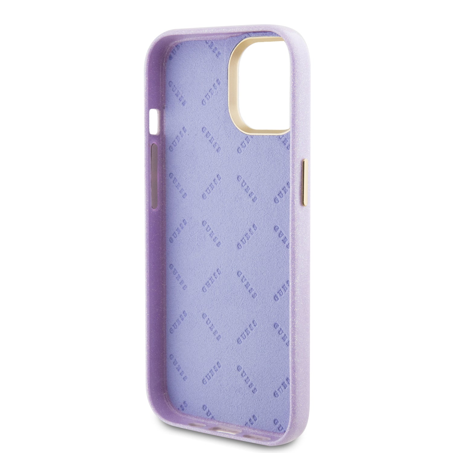 GUESS HC FW PU GLITTER GLOSSY SCRIPT LILAC iPhone 15 / 14 / 13