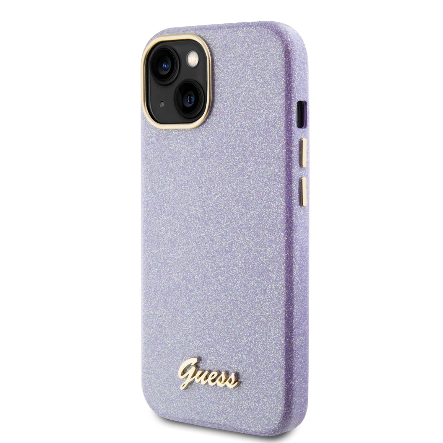 GUESS HC FW PU GLITTER GLOSSY SCRIPT PURPLE iPhone 15 / 14 / 13