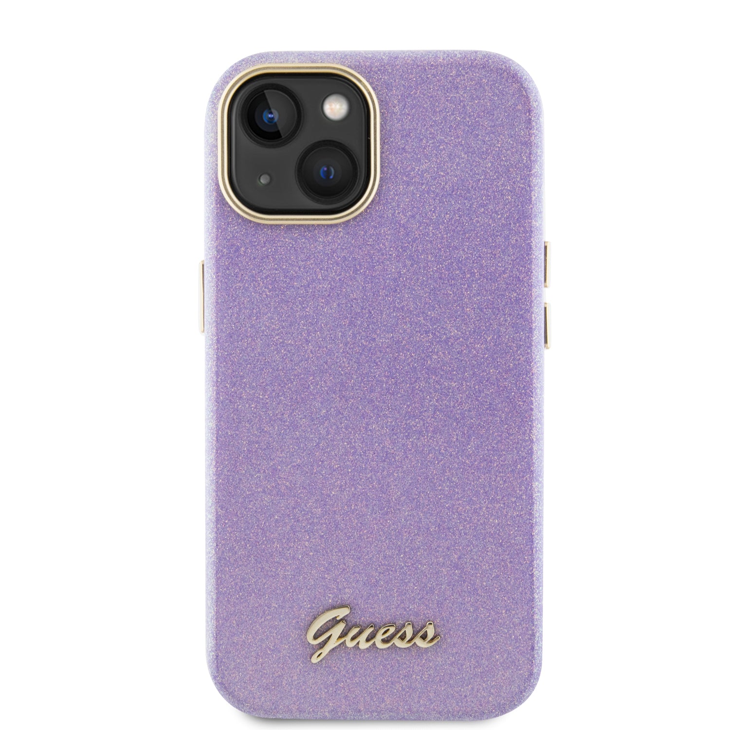 GUESS HC FW PU GLITTER GLOSSY SCRIPT PURPLE iPhone 15 / 14 / 13