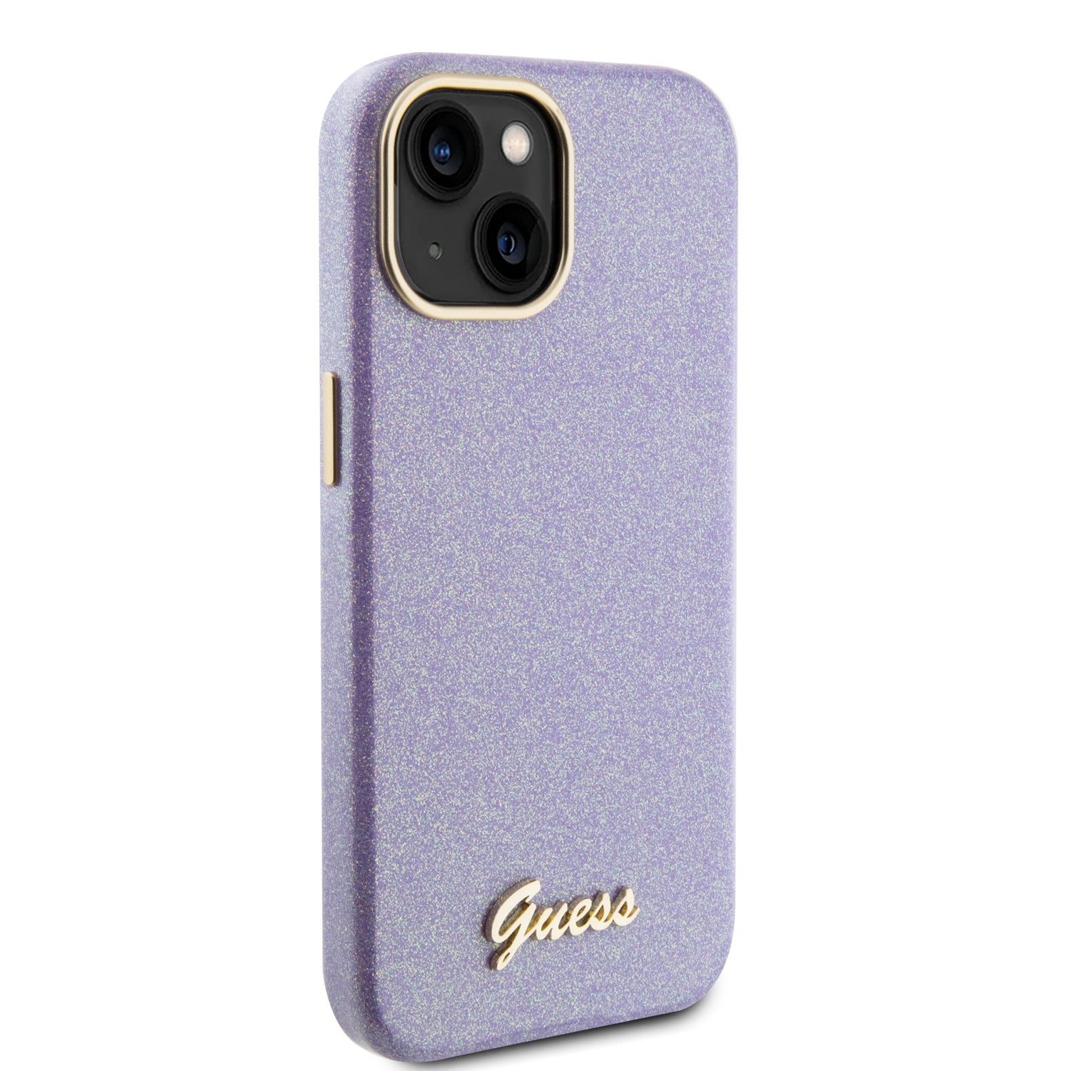 GUESS HC FW PU GLITTER GLOSSY SCRIPT PURPLE iPhone 15 / 14 / 13