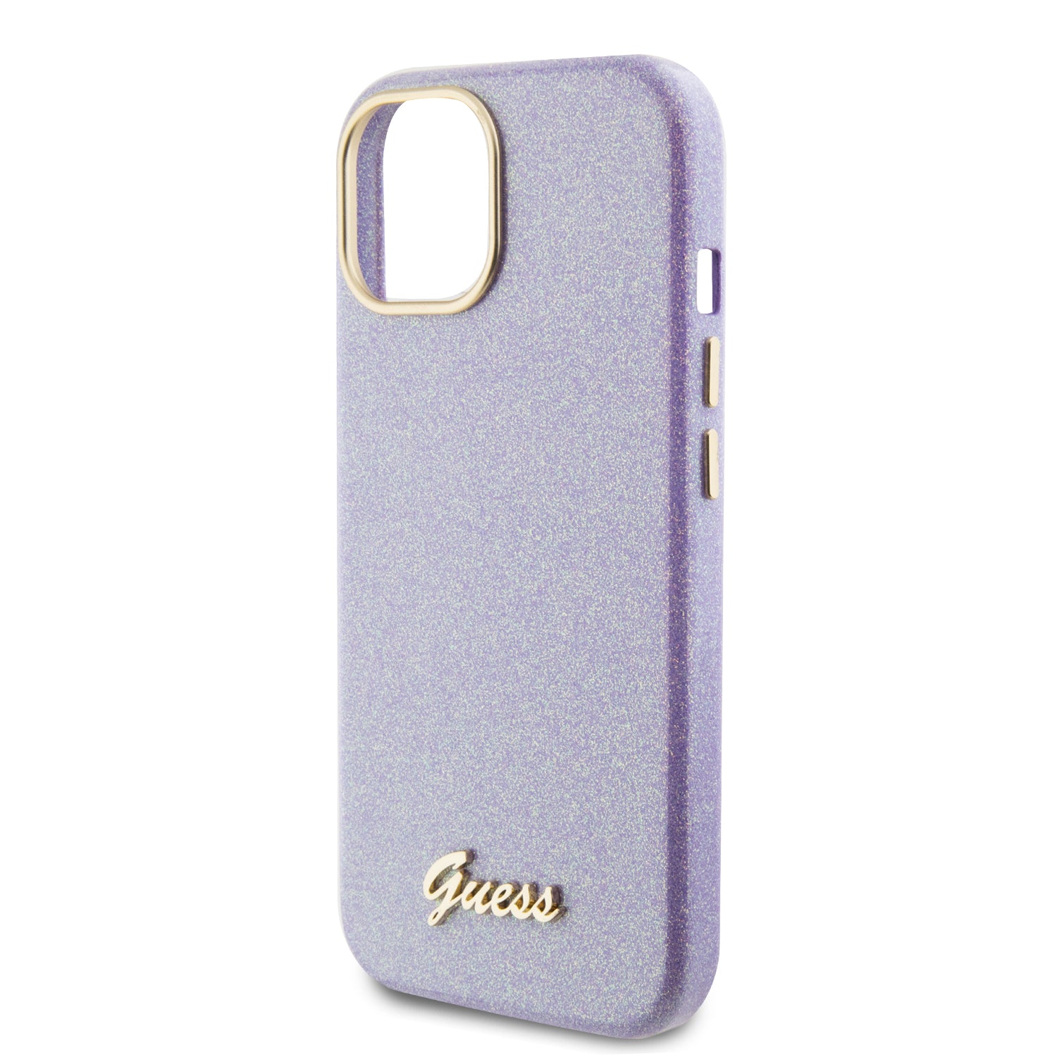 GUESS HC FW PU GLITTER GLOSSY SCRIPT PURPLE iPhone 15 / 14 / 13