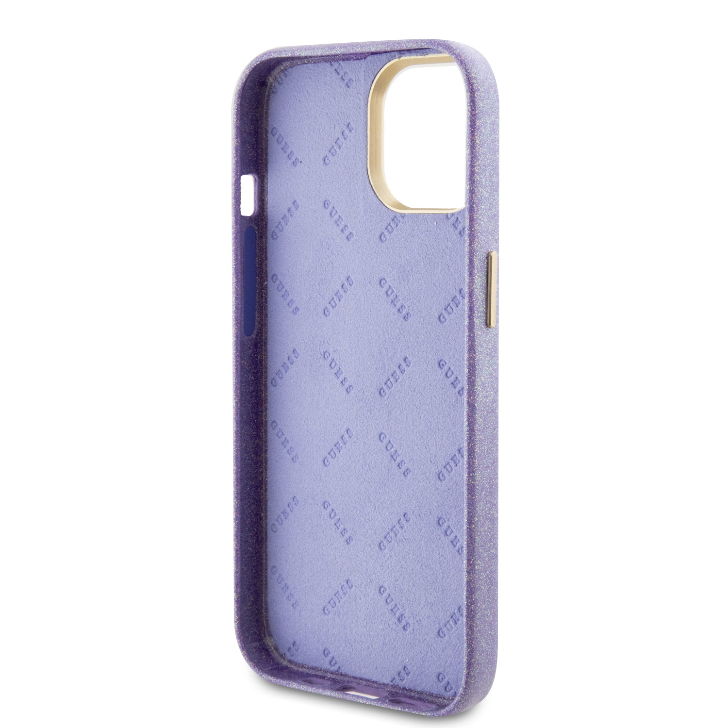 GUESS HC FW PU GLITTER GLOSSY SCRIPT PURPLE iPhone 15 PRO