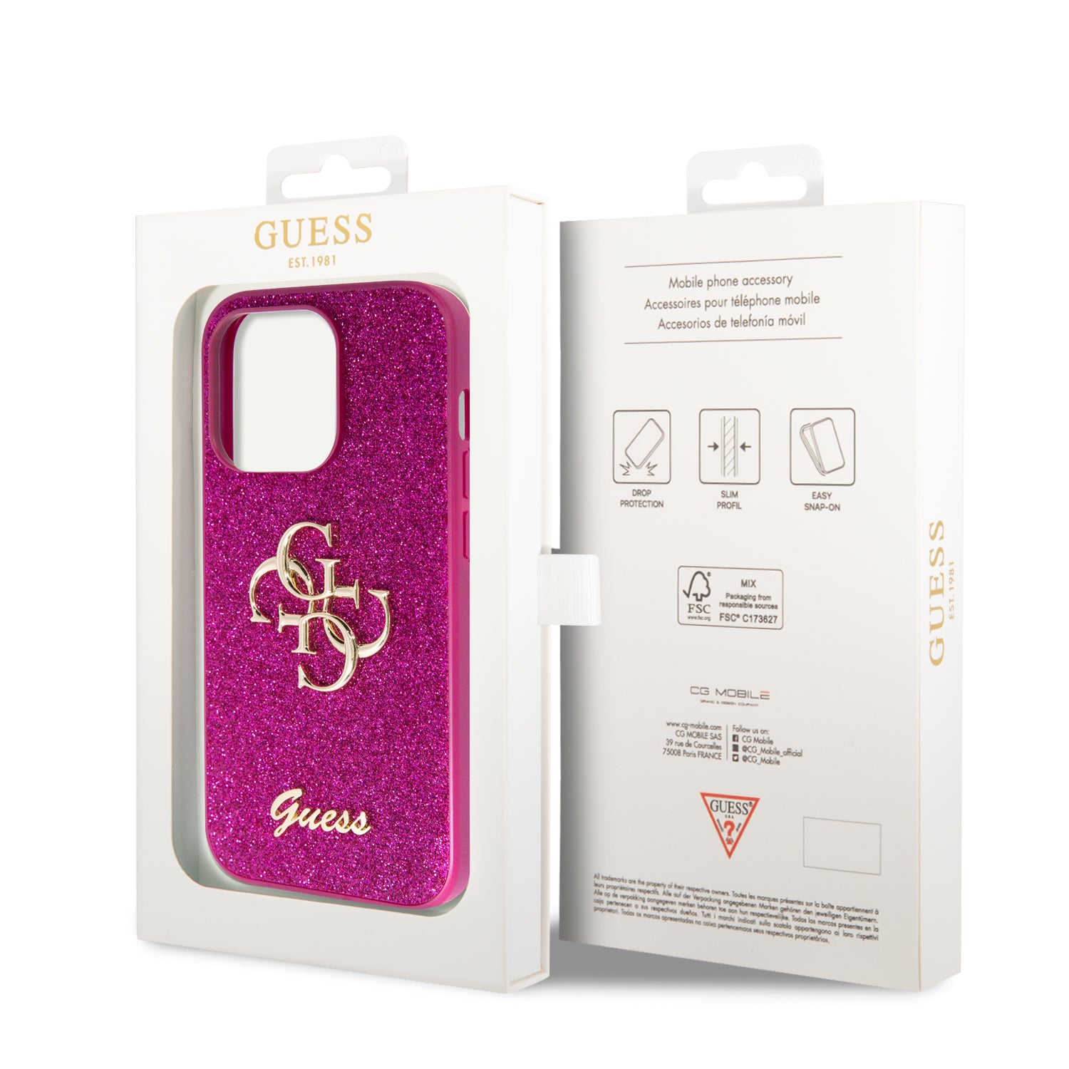 Guess Hardcore Fixed Glitter BIG 4G Purple iPhone 15 Pro