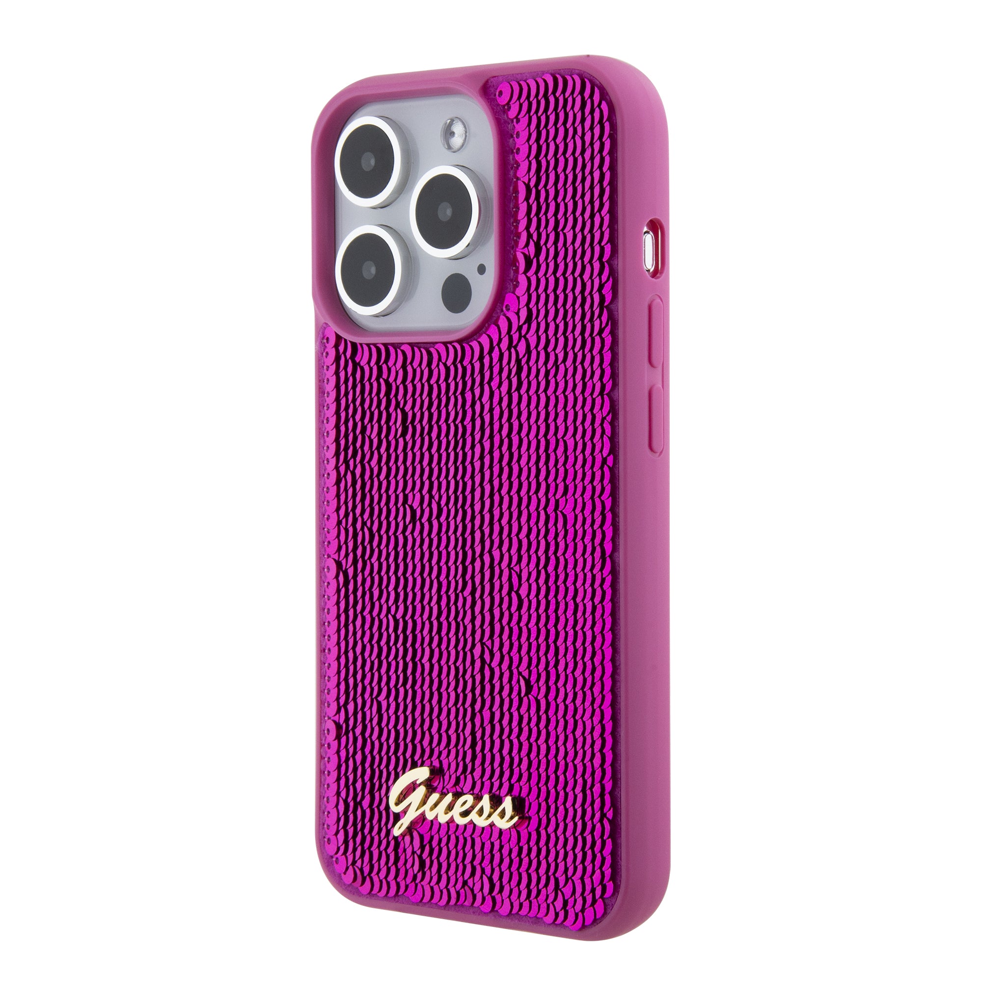 GUESS HC SEQUIN SCRIPT METAL FUSCHIA iPhone 15 PRO