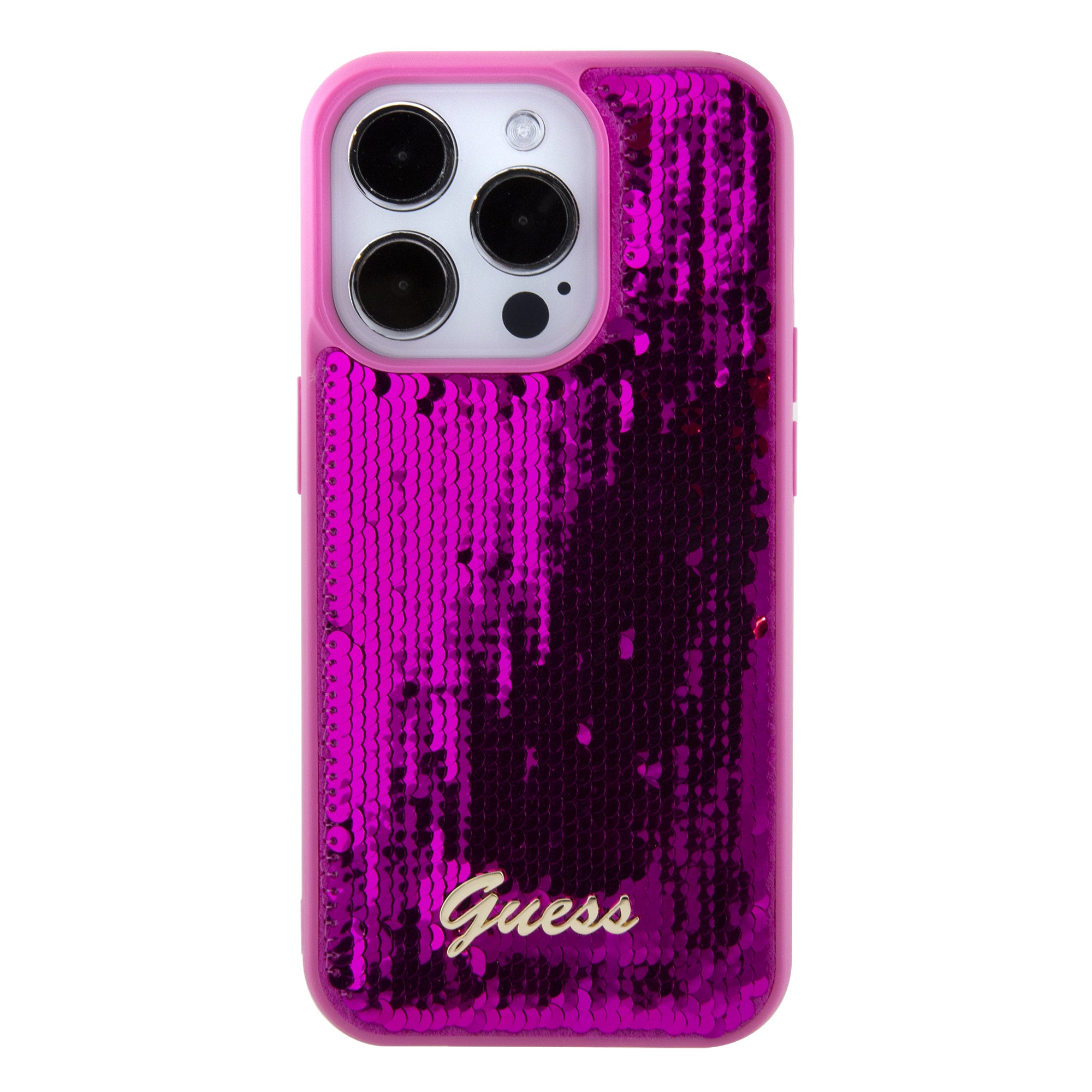 GUESS HC SEQUIN SCRIPT METAL FUSCHIA iPhone 15 PRO