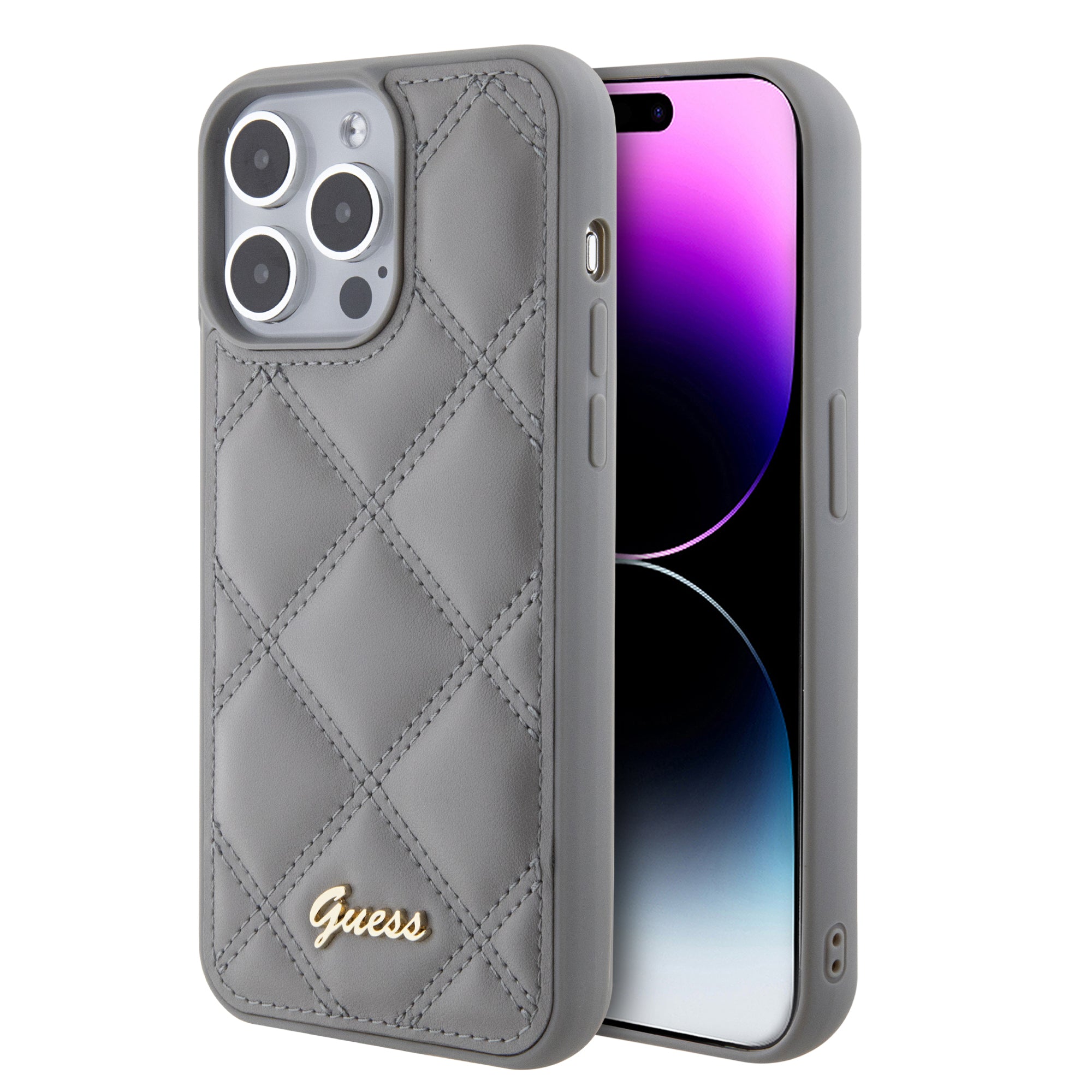 GUESS GUHCP15XPSQSQSG PU LEATHER HC QUILTED EDITION METAL LOGO GREY iPhone 15 PRO MAX