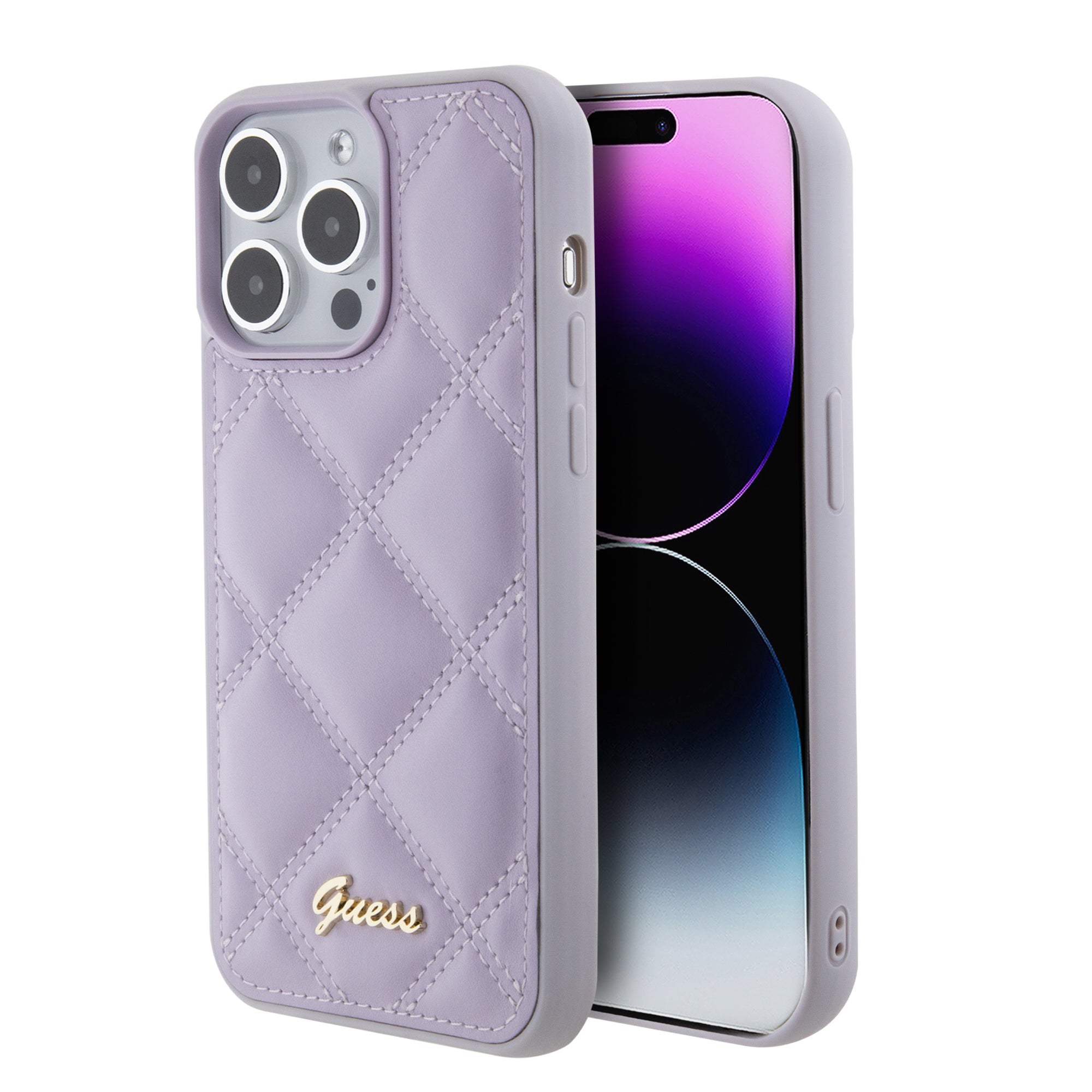 GUESS PU LEATHER HC QUILTED EDITION METAL LOGO LIGHT PURPLE iPhone 15 Pro