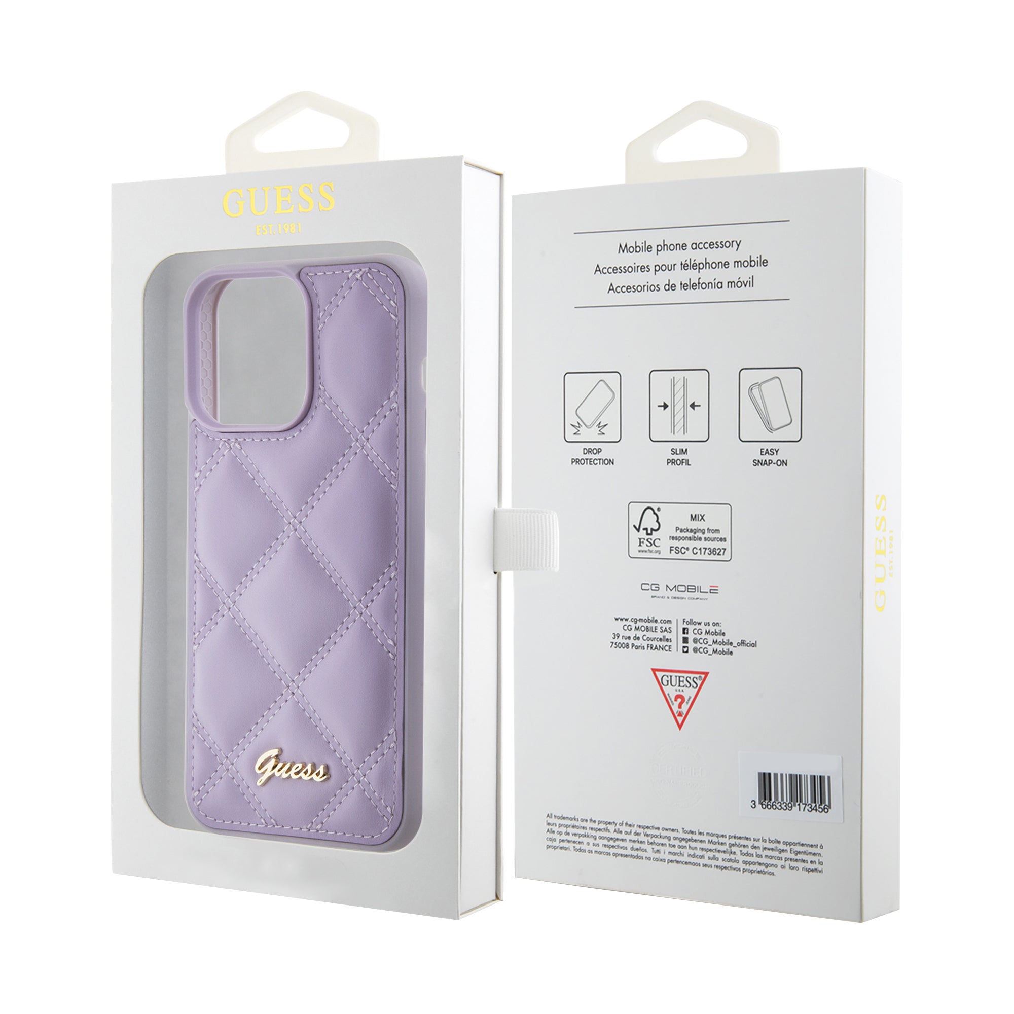 GUESS PU LEATHER HC QUILTED EDITION METAL LOGO LIGHT PURPLE iPhone 15 / 14 / 13