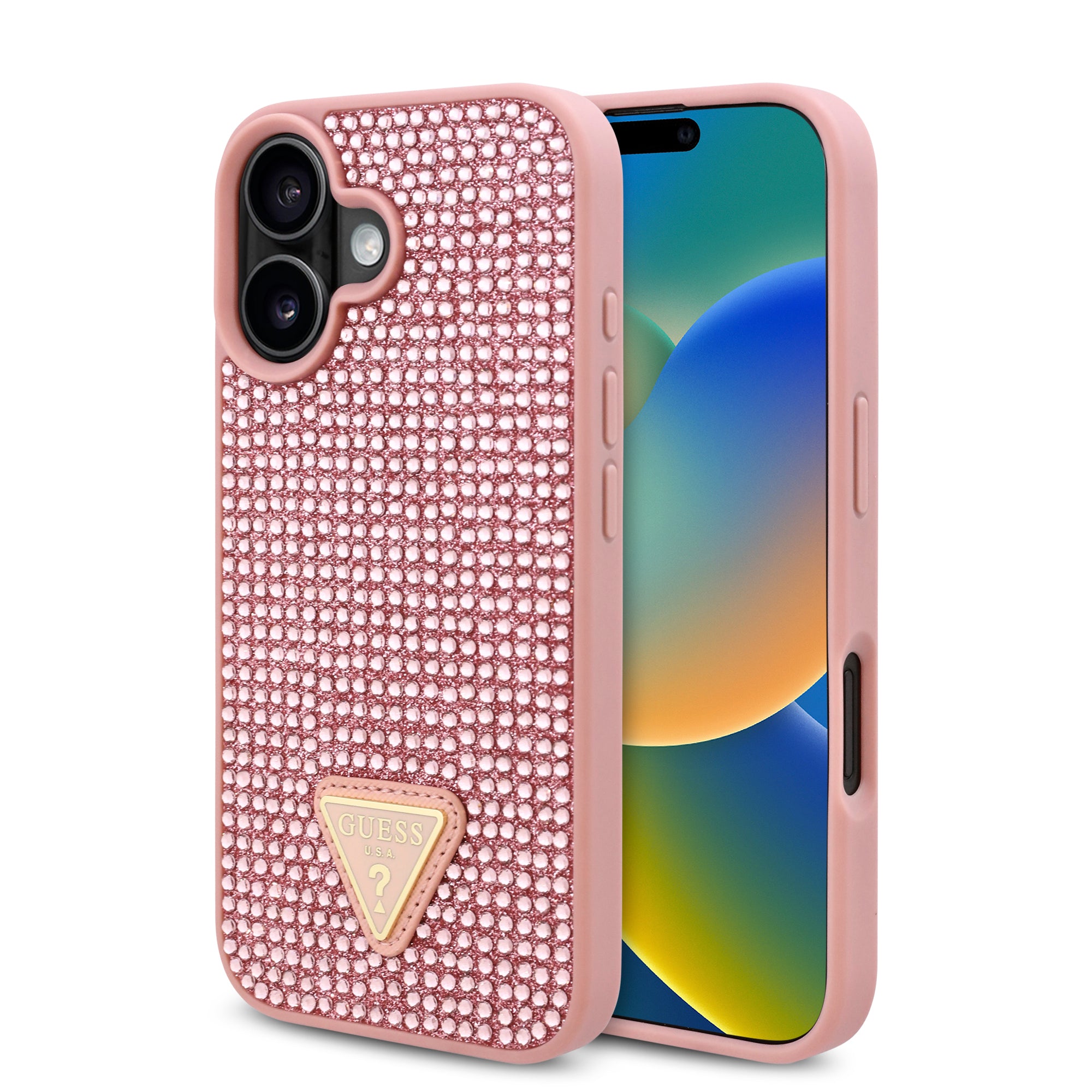 Guess GUHCP16MHDGTPP Hardcase Rhinestone Triangle Logo Pink for iPhone 16 Plus