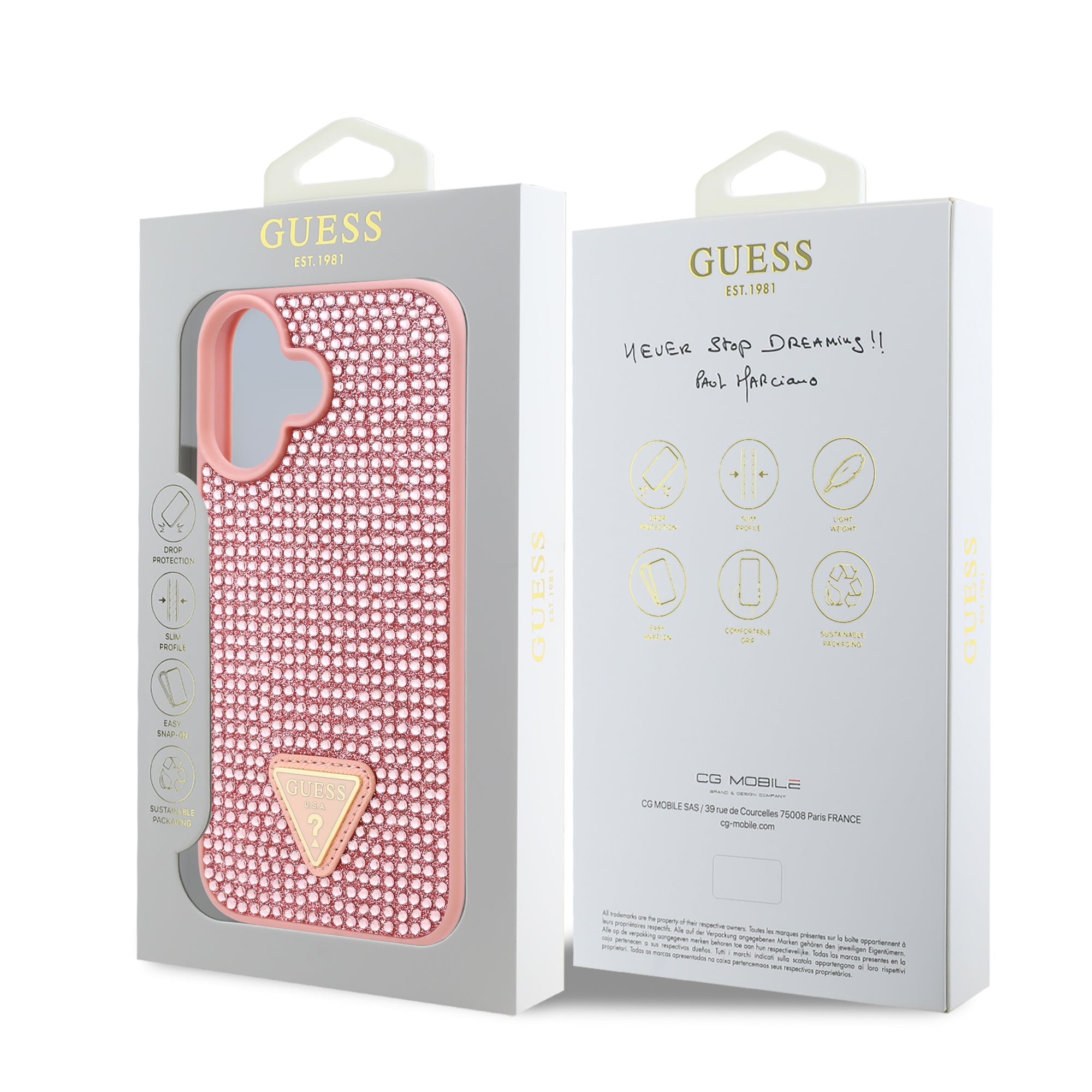 Guess GUHCP16MHDGTPP Hardcase Rhinestone Triangle Logo Pink for iPhone 16 Plus