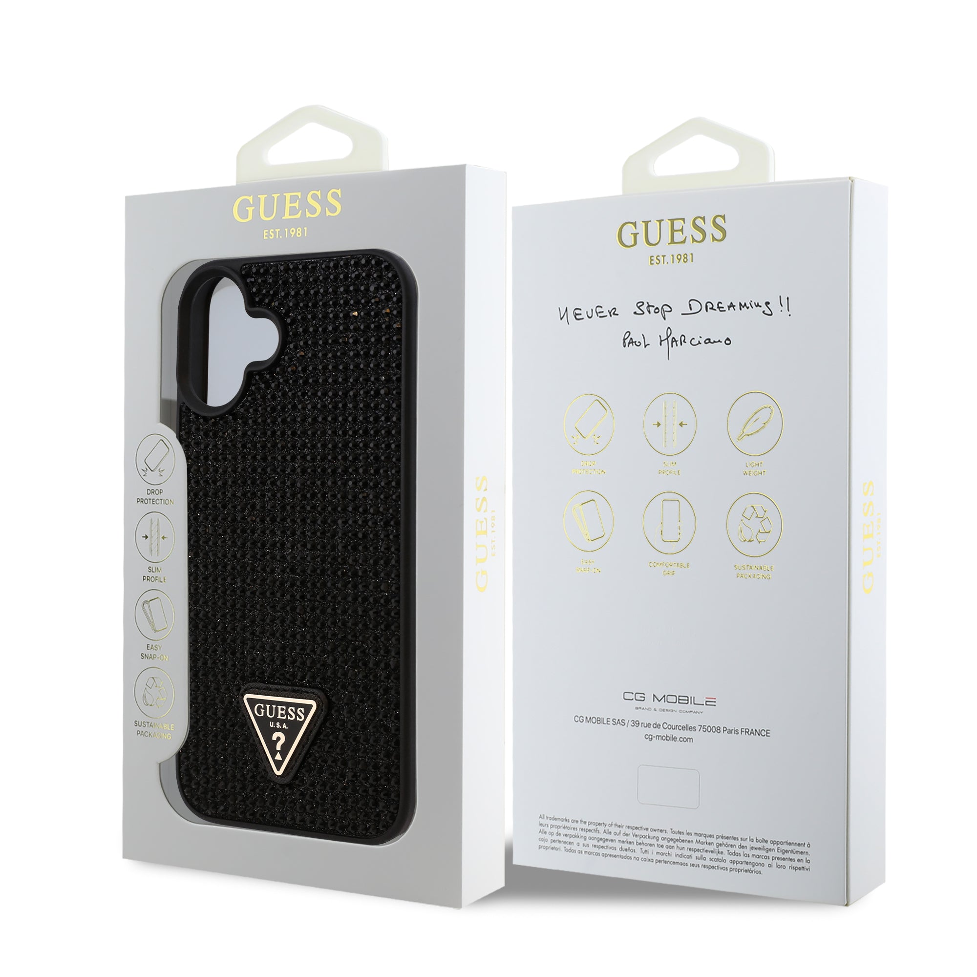 Guess GUHCP16SHDGTPK Hardcase Rhinestone Triangle Logo Black for iPhone 16