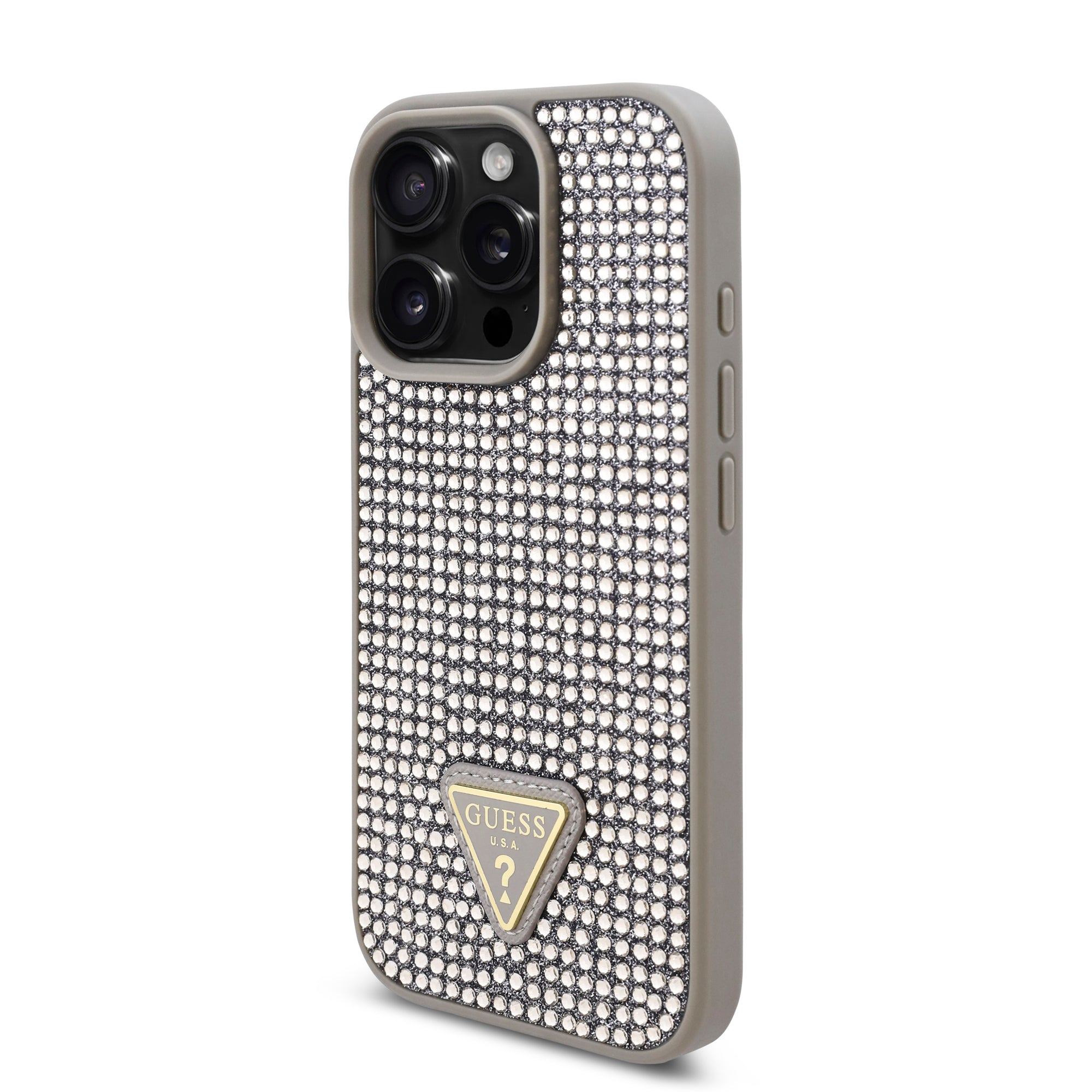 Guess GUHCP16LHDGTPG Hardcase Rhinestone Triangle Logo Silver for iPhone 16 Pro