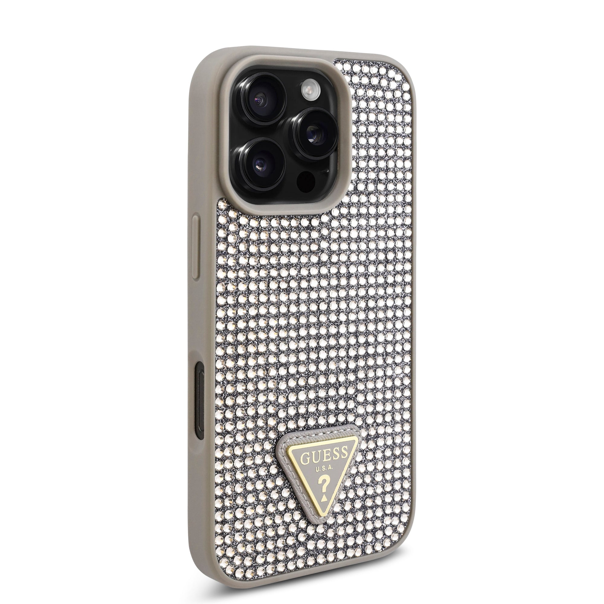 Guess GUHCP16LHDGTPG Hardcase Rhinestone Triangle Logo Silver for iPhone 16 Pro