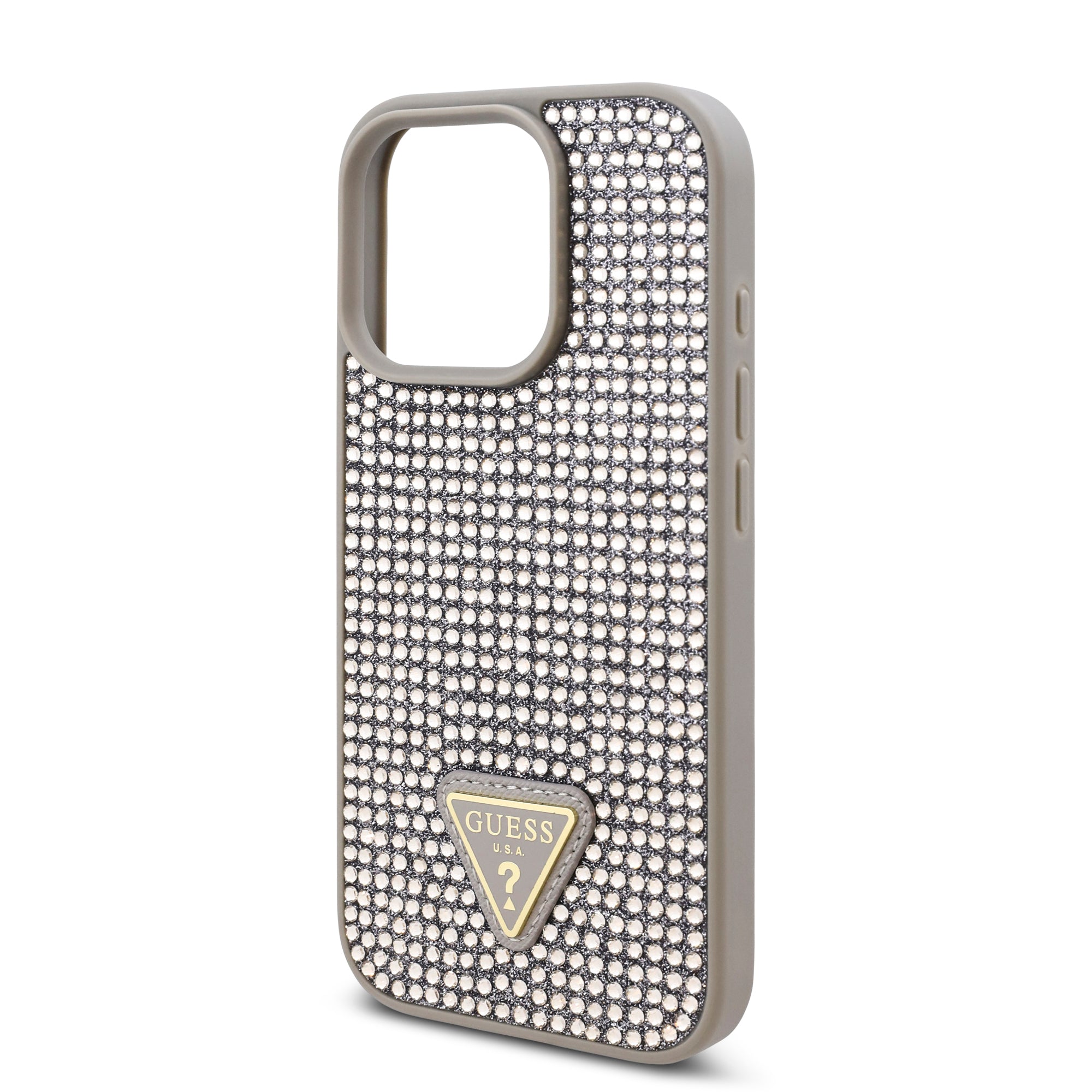 Guess GUHCP16LHDGTPG Hardcase Rhinestone Triangle Logo Silver for iPhone 16 Pro