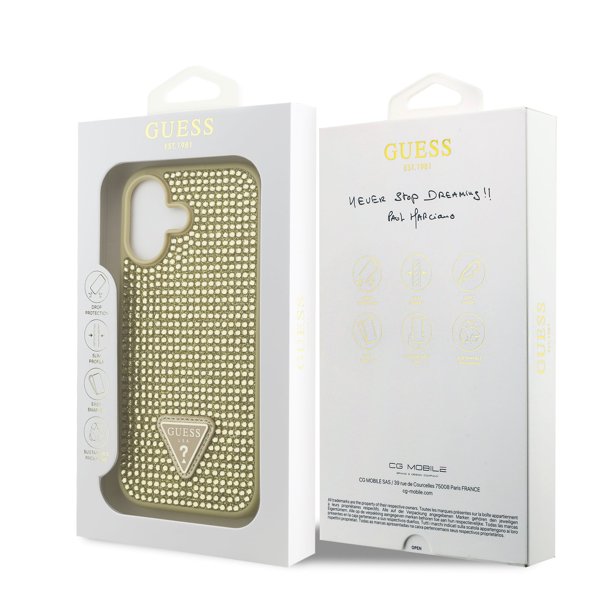 GUESS GUHCP17SHDGTPD HardCase Rhinestone Triangle Logo Gold iPhone 17