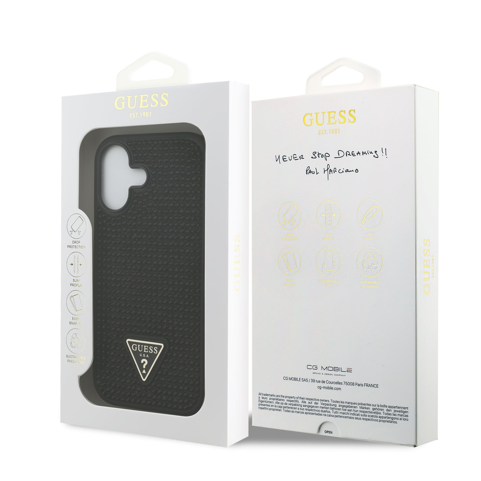 GUESS GUHCP17SHDGTPK HardCase Rhinestone Triangle Logo Black iPhone 17