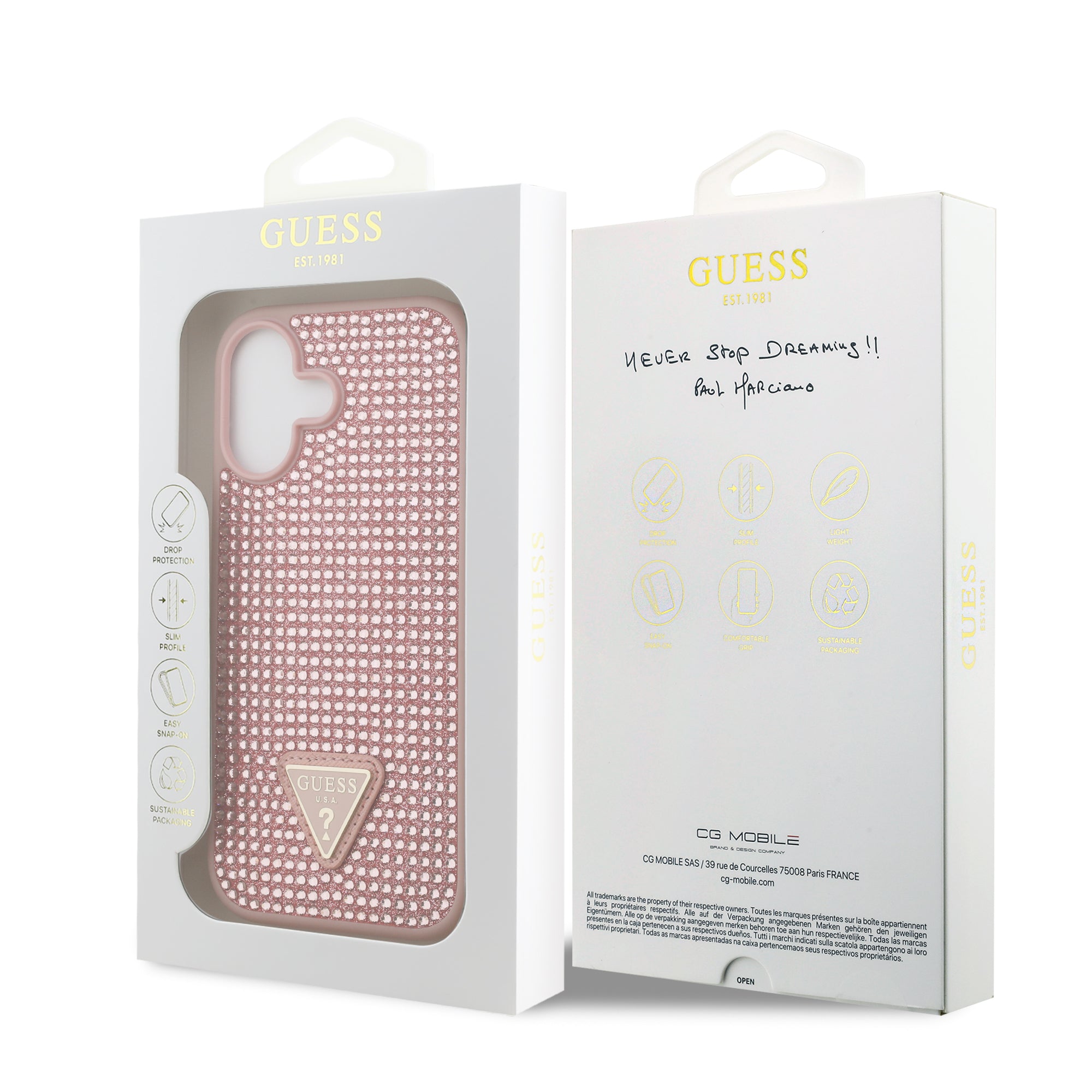 GUESS GUHCP17SHDGTPP HardCase Rhinestone Triangle Logo Pink iPhone 17
