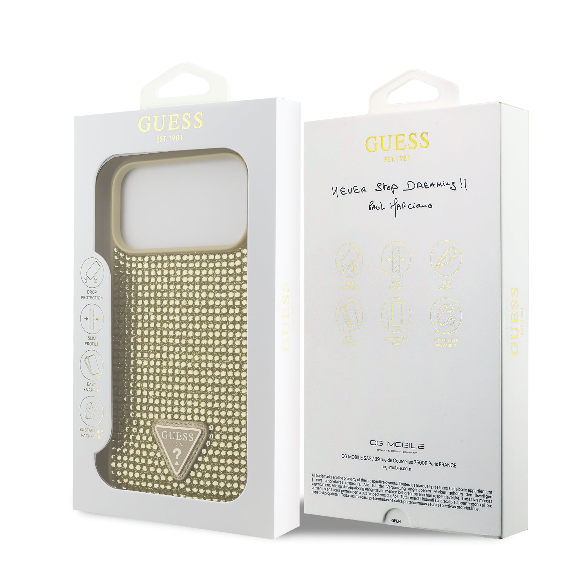 GUESS GUHCP17XHDGTPD HardCase Rhinestone Triangle Logo Gold iPhone 17 Pro Max
