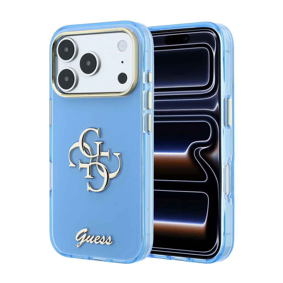 Guess GUHCP18L5HC4MLSL IML 4G Script Metal For iPhone 18 Pro / 17 Pro Light Blue