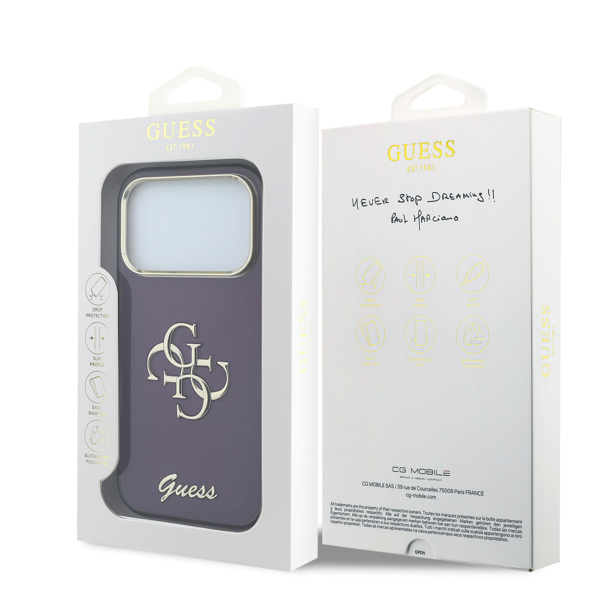 Guess GUHCP18L5HC4MLSU IML 4G Script Metal For iPhone 18 Pro / 17 Pro burgundy