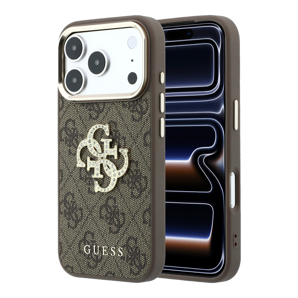 Guess GUHCP18L6P4DSMLW 4G & Big Strass Logo Case for iPhone 18 Pro / iPhone 17 Pro Brown