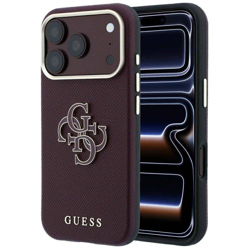 Guess GUHCP18L6PSS4RGU Grained & Big Resin Logo Case for iPhone 18 Pro / 17 Pro Burgundy