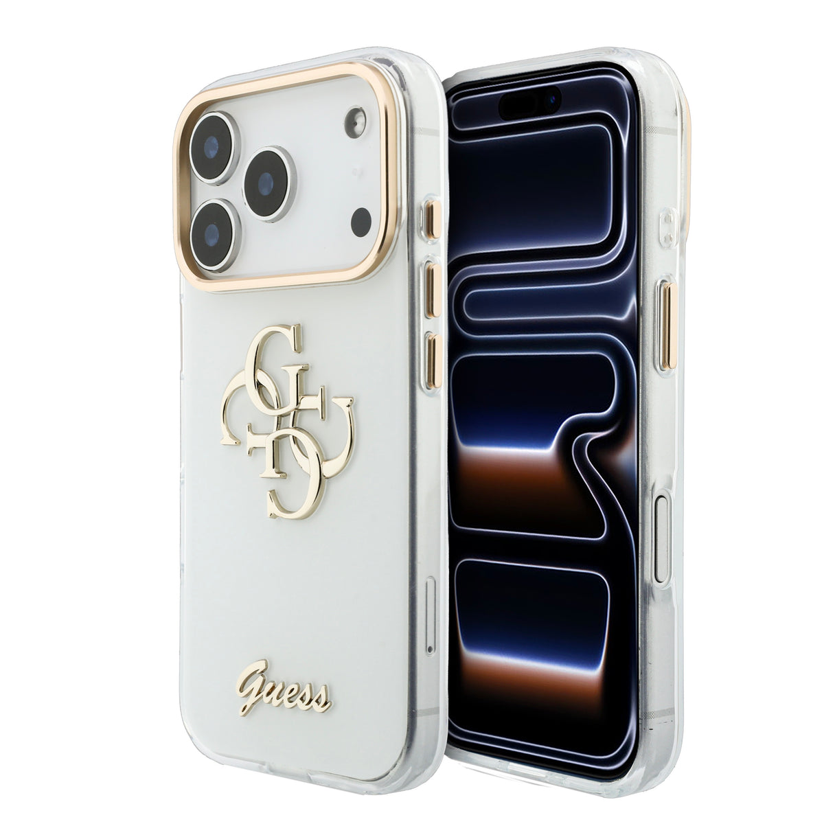 Guess GUHCP18L5HC4MLSH IML 4G Script Metal For iPhone 18 Pro / 17 Pro White
