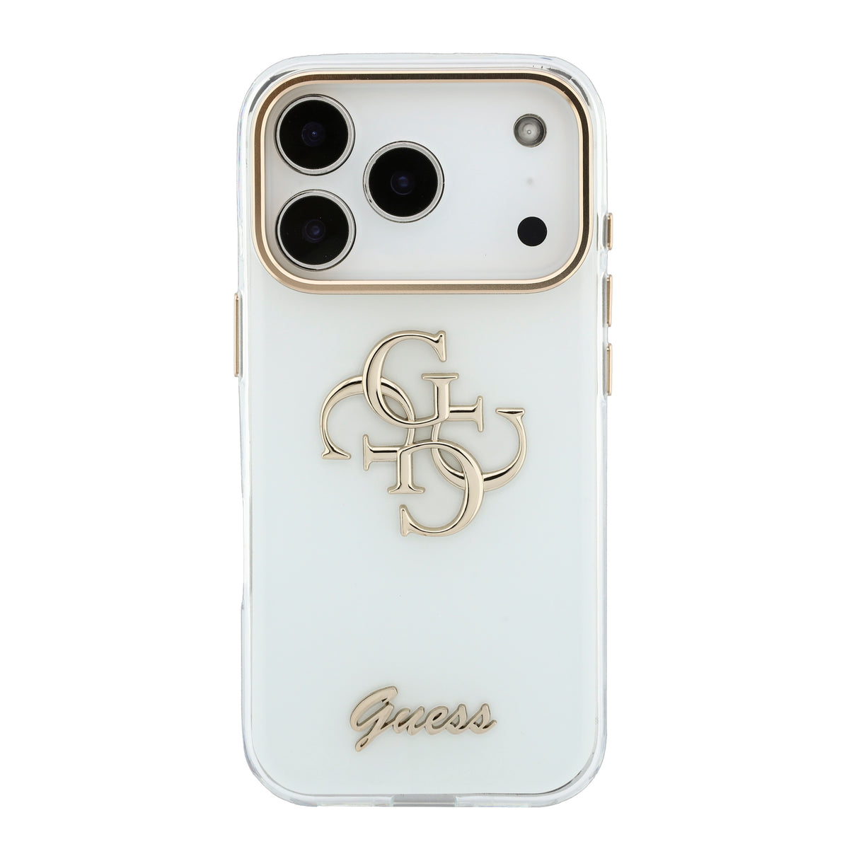 Guess GUHCP18L5HC4MLSH IML 4G Script Metal For iPhone 18 Pro / 17 Pro White