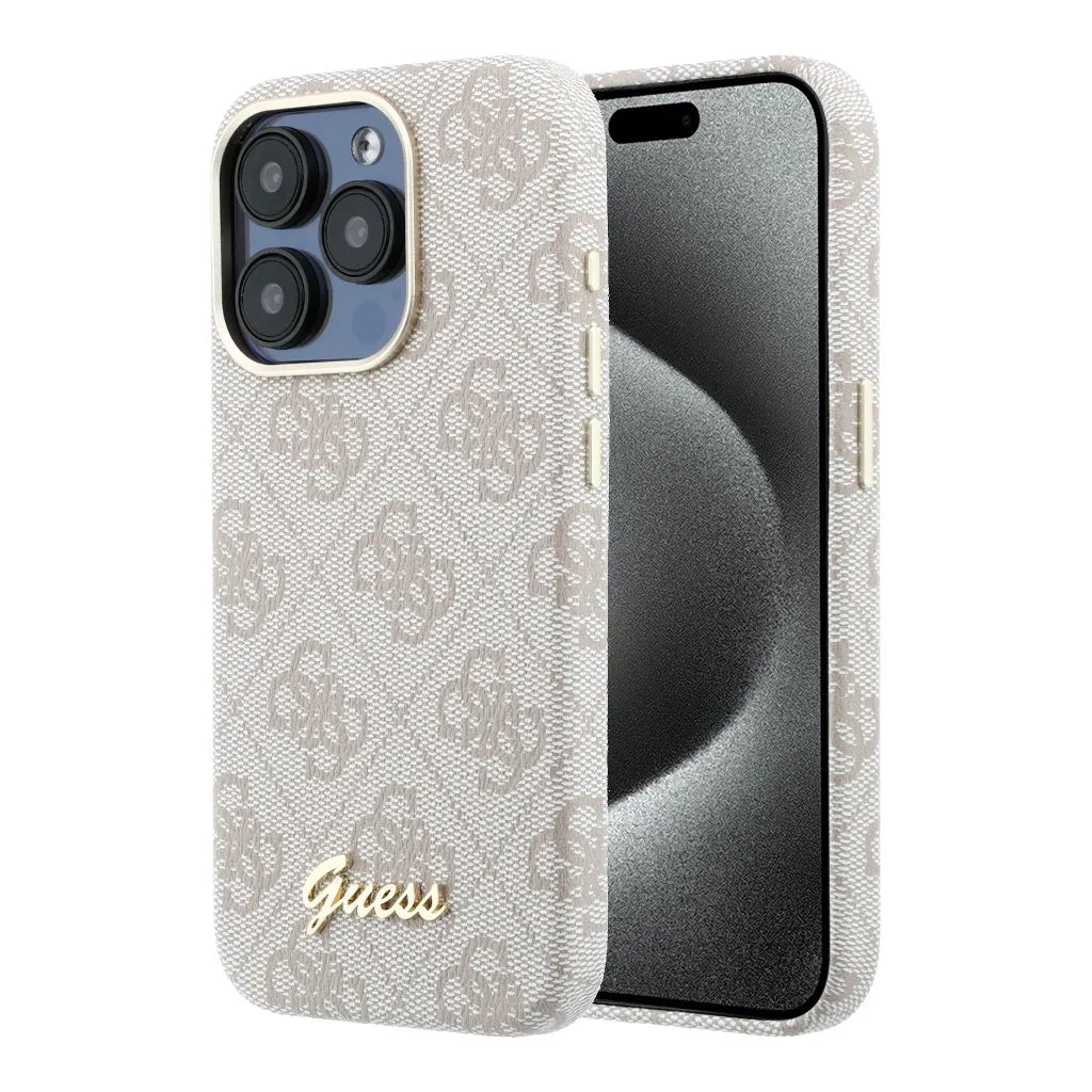 Guess GUHMP15L5P4FWMSP 4G Vintage Gold Logo MageSafe HardCase for iPhone 15 Pro Pink