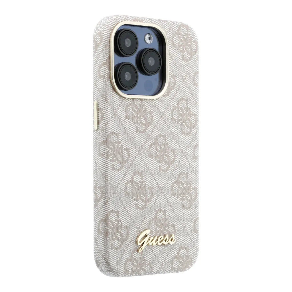 Guess GUHMP15L5P4FWMSP 4G Vintage Gold Logo MageSafe HardCase for iPhone 15 Pro Pink