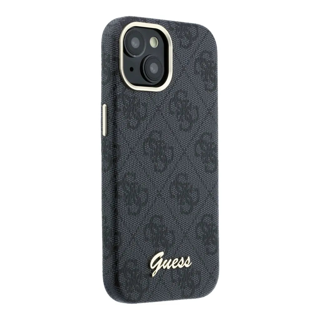 Guess GUHMP15S5P4FWMSK 4G Vintage Gold Logo MageSafe HardCase for iPhone 15 black