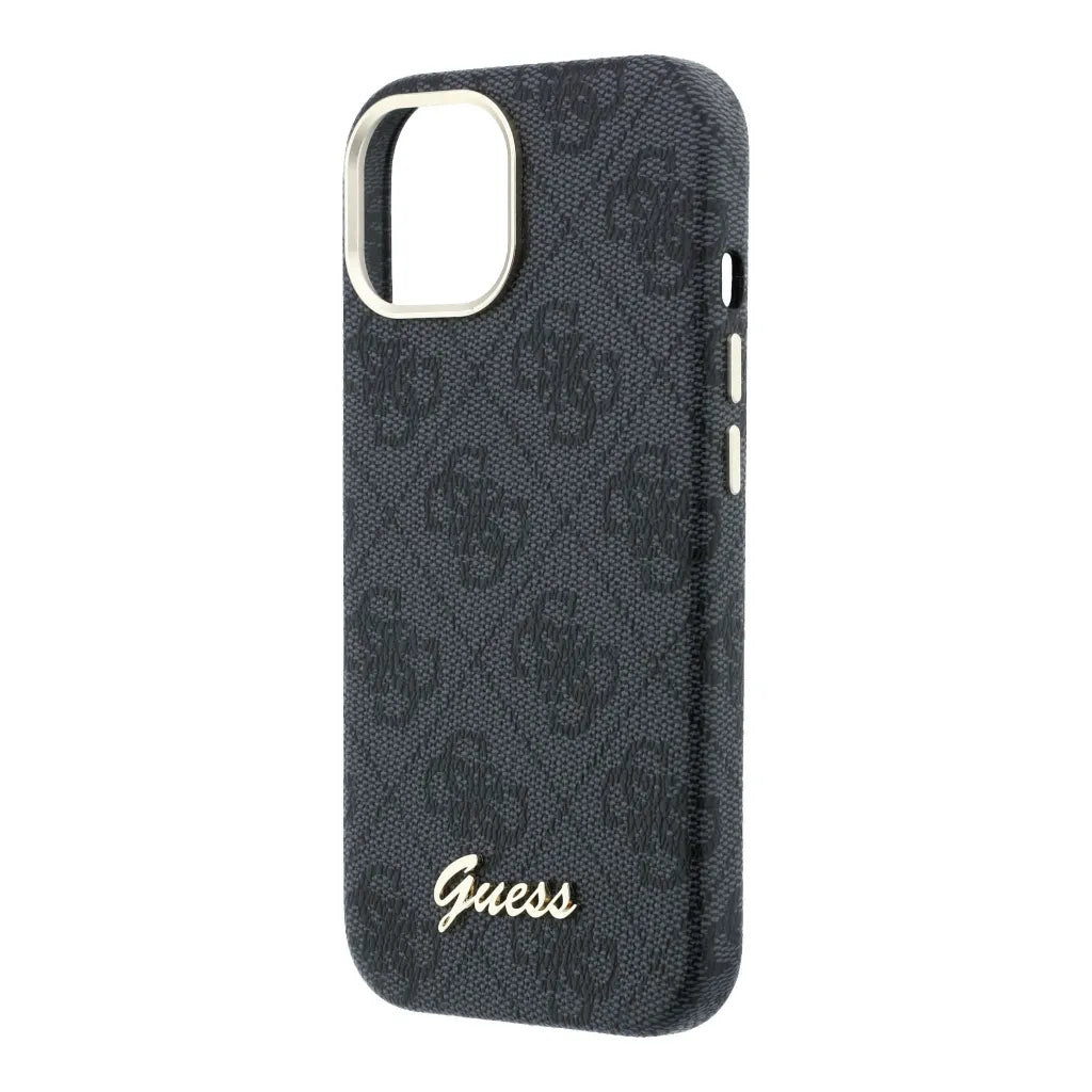 Guess GUHMP15S5P4FWMSK 4G Vintage Gold Logo MageSafe HardCase for iPhone 15 black
