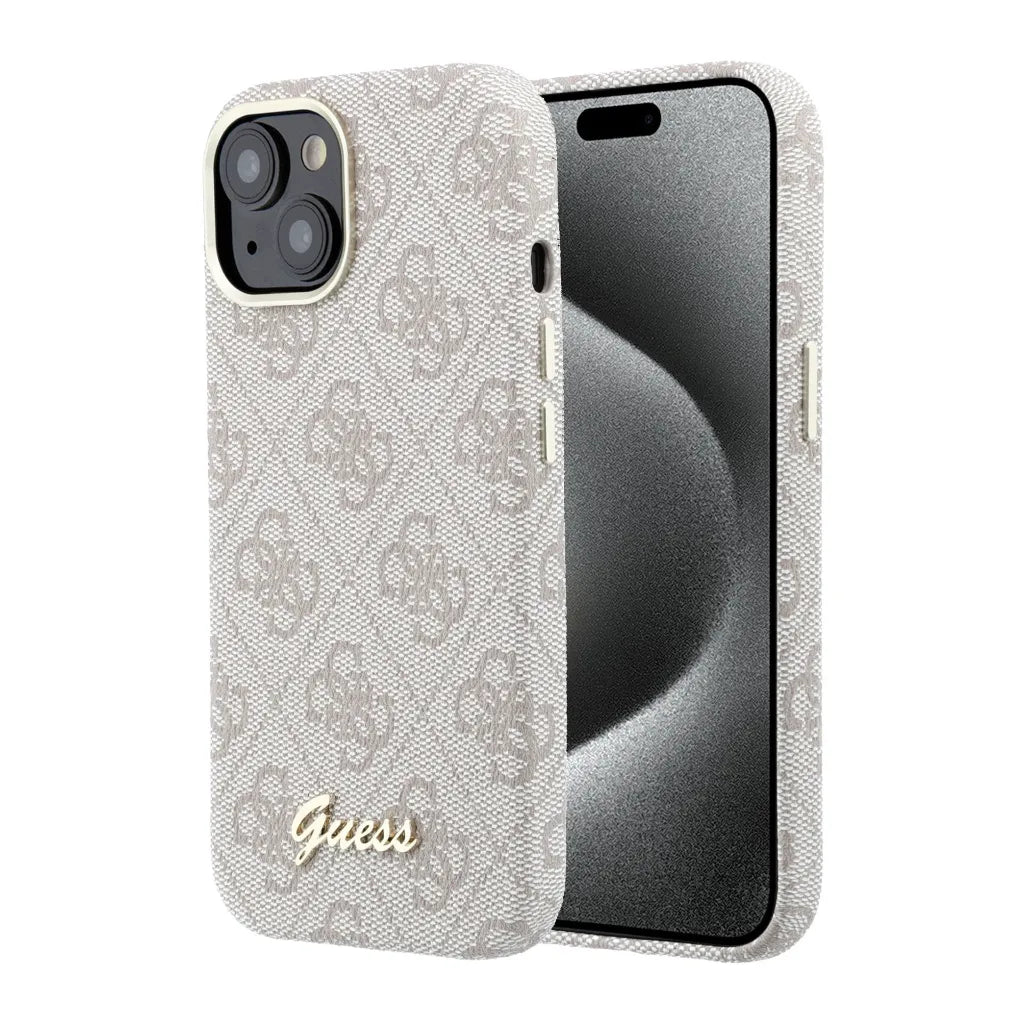 Guess GUHMP15S5P4FWMSP 4G Vintage Gold Logo MageSafe HardCase for iPhone 15 Pink