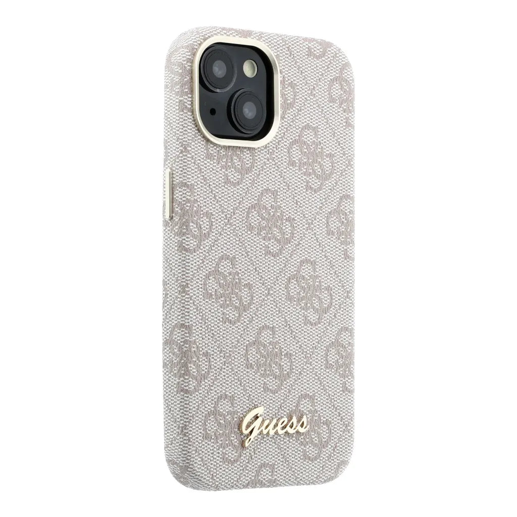 Guess GUHMP15S5P4FWMSP 4G Vintage Gold Logo MageSafe HardCase for iPhone 15 Pink