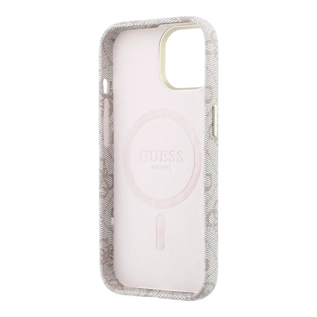 Guess GUHMP15L5P4FWMSP 4G Vintage Gold Logo MageSafe HardCase for iPhone 15 Pro Pink
