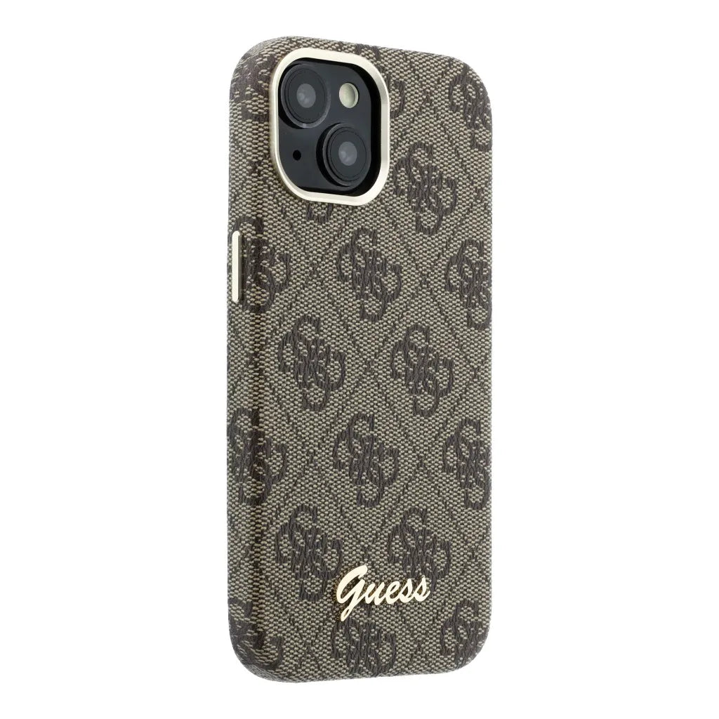Guess GUHMP15S5P4FWMSW 4G Vintage Gold Logo MageSafe HardCase for iPhone 15 Brown