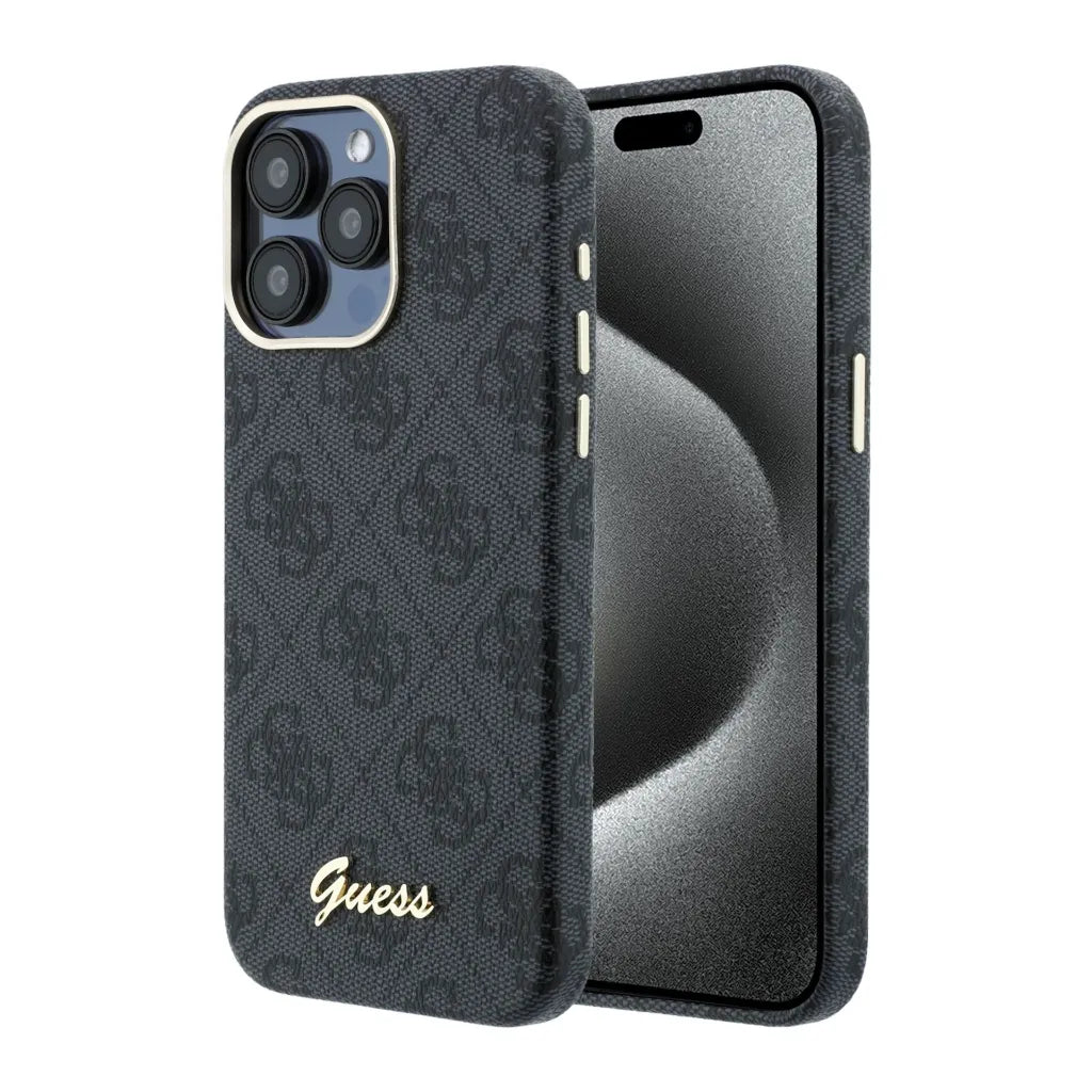 Guess GUHMP15X5P4FWMSK 4G Vintage Gold Logo MageSafe HardCase for iPhone 15 Pro Max black