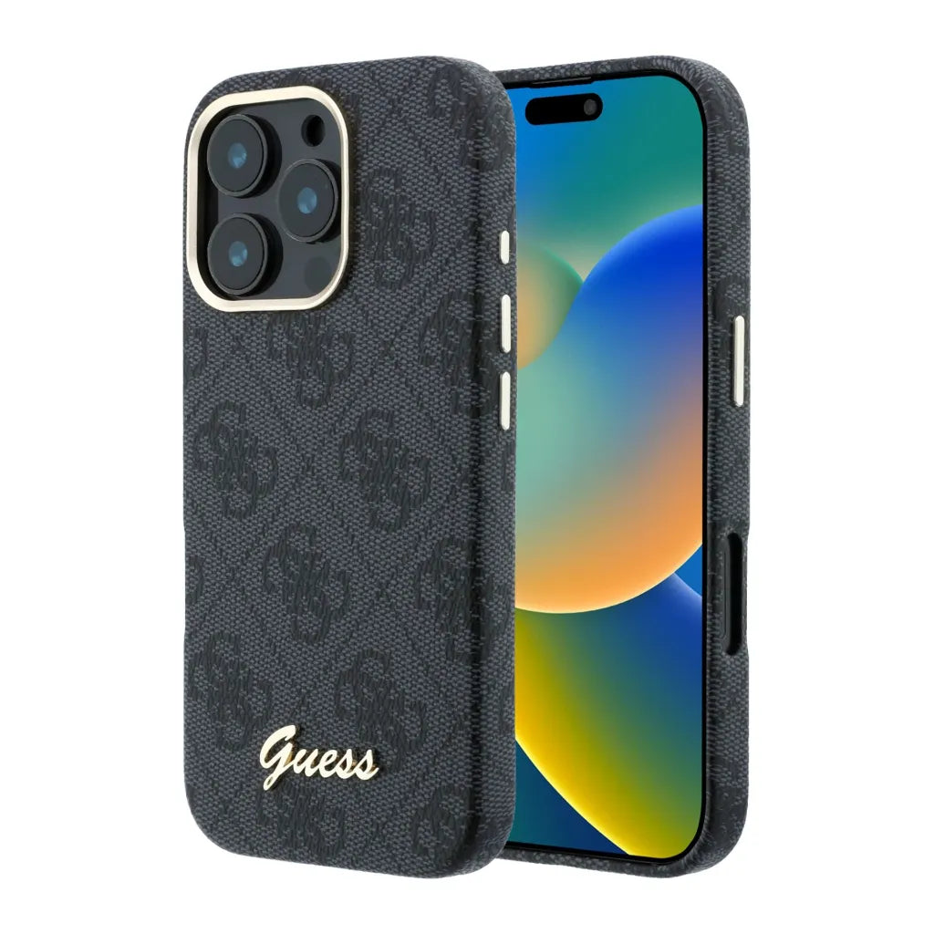 Guess GUHMP16L5P4FWMSK 4G Vintage Gold Logo MageSafe HardCase for iPhone 16 Pro black