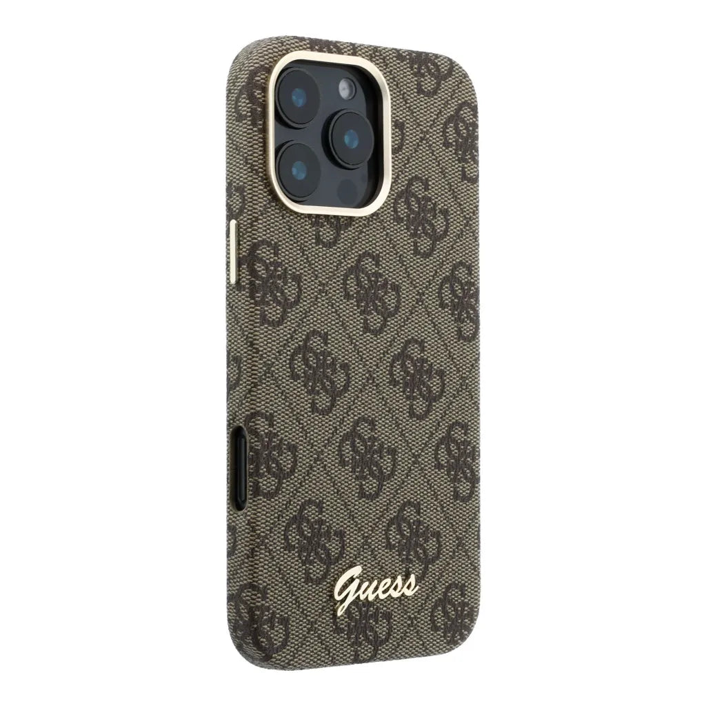 Guess GUHMP16L5P4FWMSW 4G Vintage Gold Logo Magsafe Hardcase for iPhone 16 Pro Brown