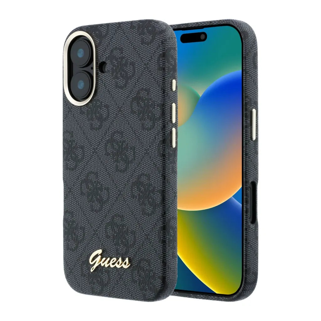 Guess GUHMP16S5P4FWMSK 4G Vintage Gold Logo Magsafe Hardcase for iPhone 16 Black