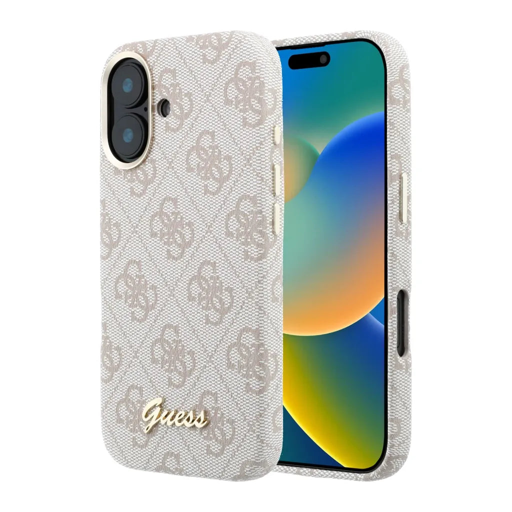 Guess GUHMP16S5P4FWMSP 4G Vintage Gold Logo Magsafe Hardcase for iPhone 16 Pink