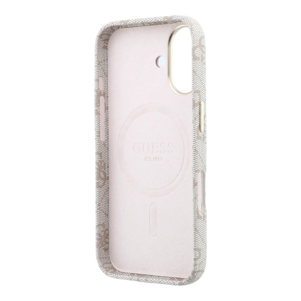 Guess GUHMP16S5P4FWMSP 4G Vintage Gold Logo Magsafe Hardcase for iPhone 16 Pink
