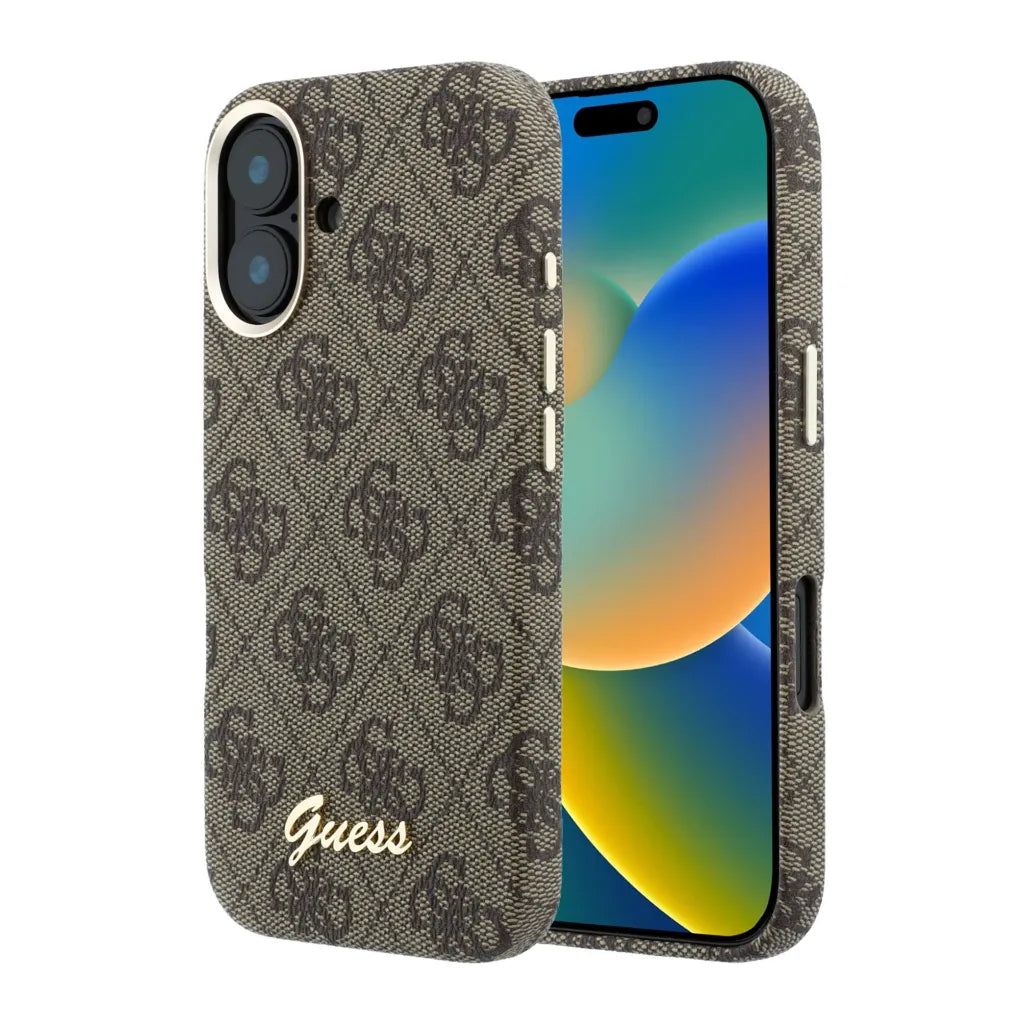Guess GUHMP16S5P4FWMSW 4G Vintage Gold Logo Magsafe Hardcase for iPhone 16 Brown