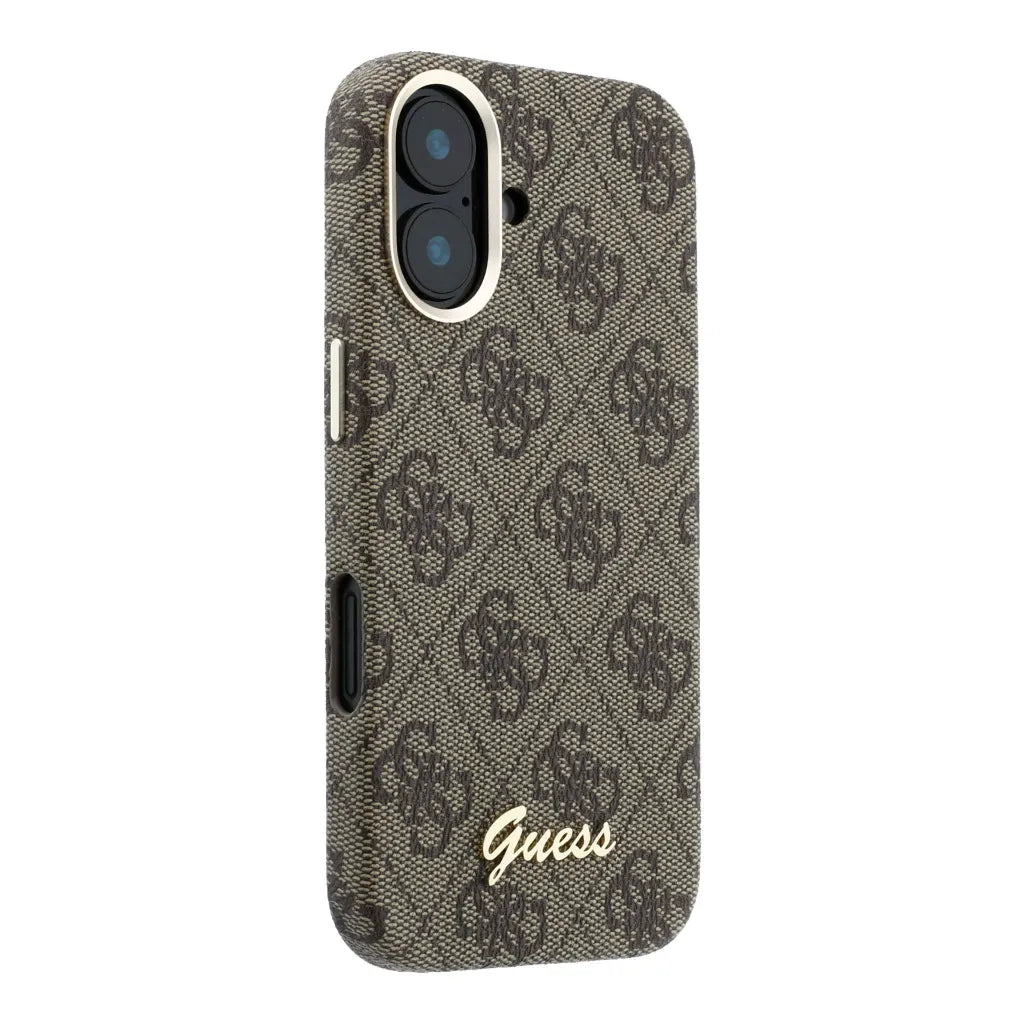Guess GUHMP16S5P4FWMSW 4G Vintage Gold Logo Magsafe Hardcase for iPhone 16 Brown