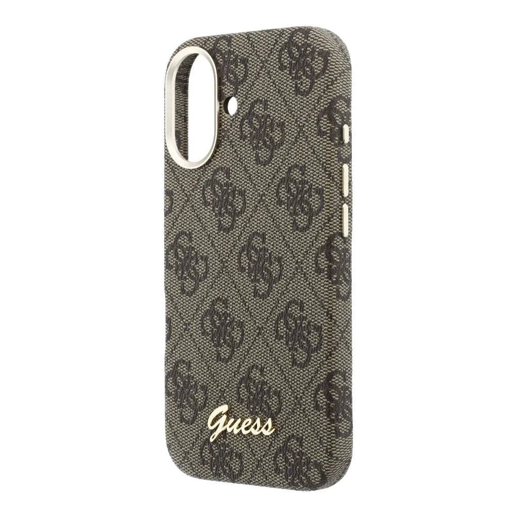 Guess GUHMP16S5P4FWMSW 4G Vintage Gold Logo Magsafe Hardcase for iPhone 16 Brown